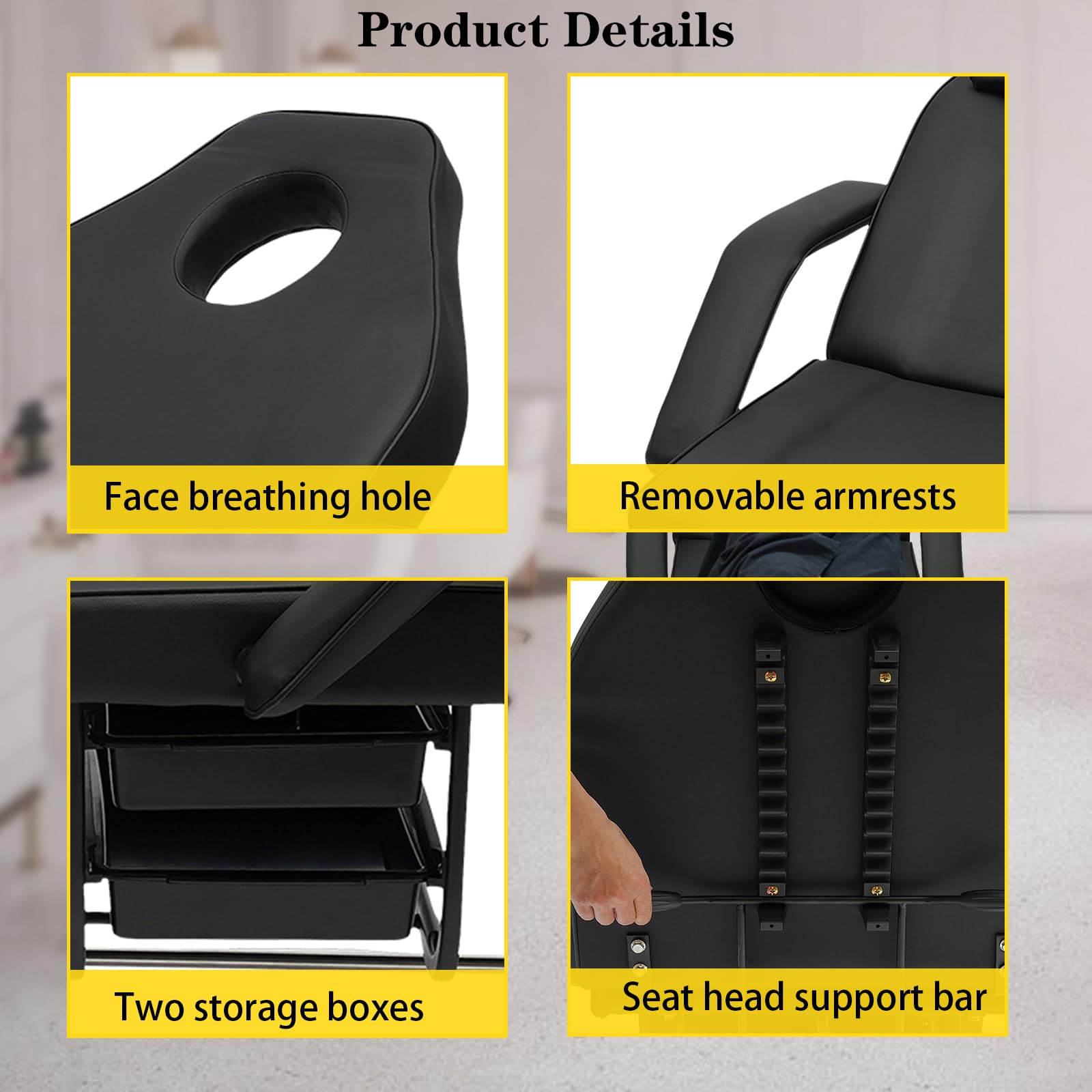 Professional Adjustable Tattoo Chair & Massage Bed for Salon, Spa & Tattoo Studio - 65° Backrest & 70° Foot Tilt - Multi-Purpose Salon Equipment for Barber, Facial & Client Comfort - Perfect for Tattoo Artists, Massage Therapists & Beauty Professionals