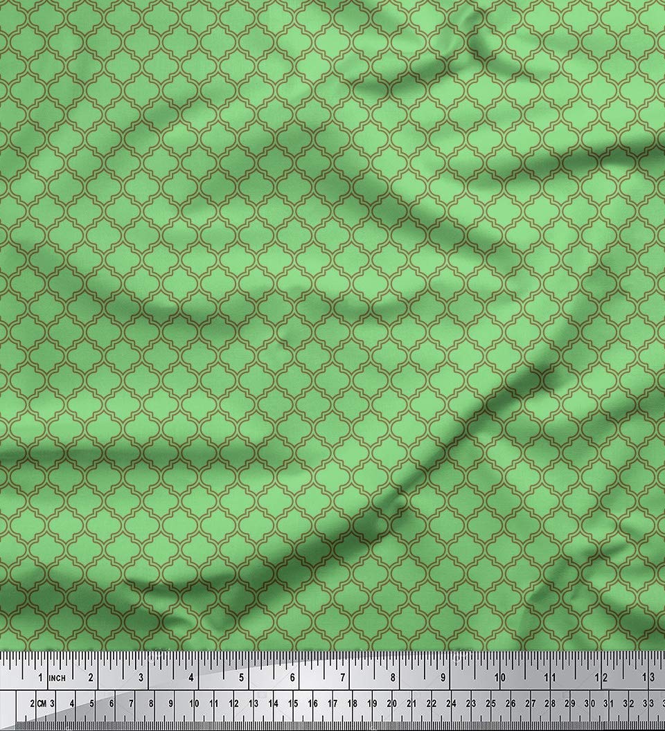 Soimoi Moss Green Georgette Fabric by The Yard - 42 Inch Wide Quatrefoil Damask Pattern - Printed Craft Fabric for DIY Projects, Dressmaking, Home Decor & Upholstery