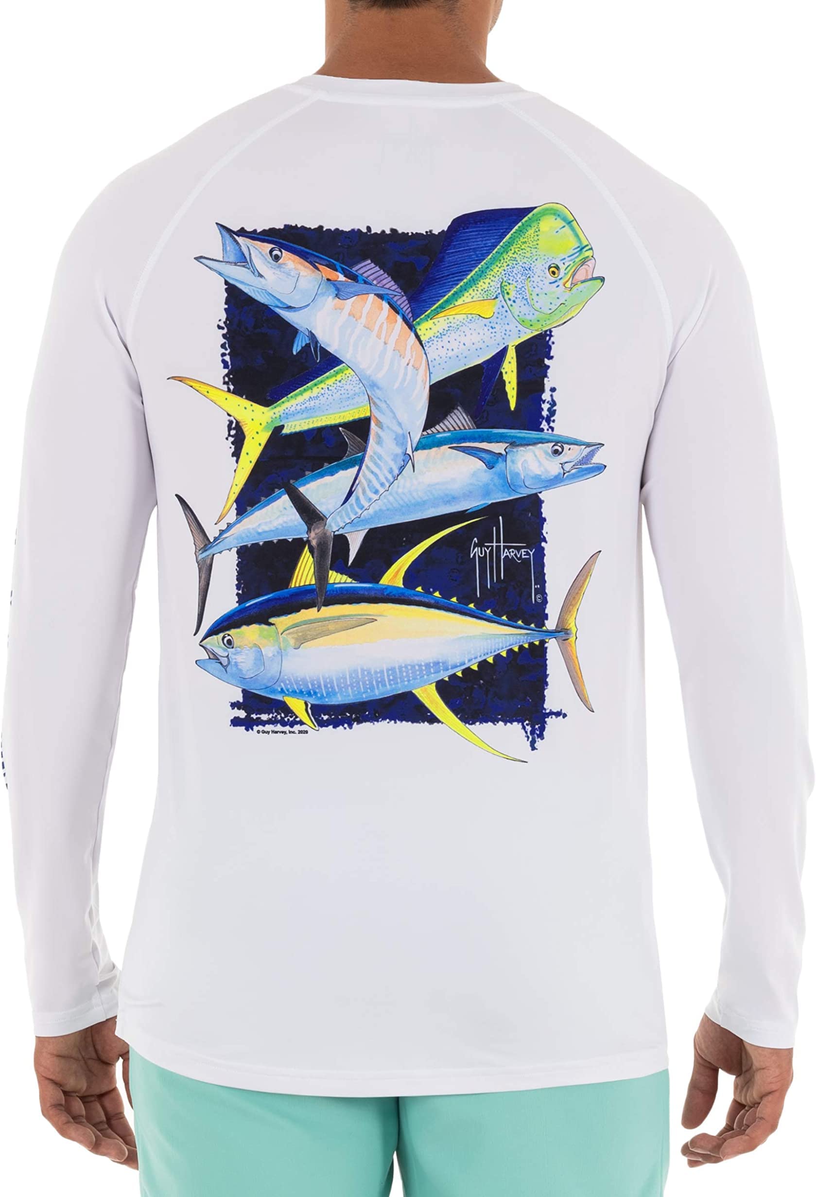 Guy Harvey Men's UV Protection Raglan Sleeve Fishing Shirt - Lightweight Quick-Dry Performance Top for Outdoor Activities, Beach & Water Sports