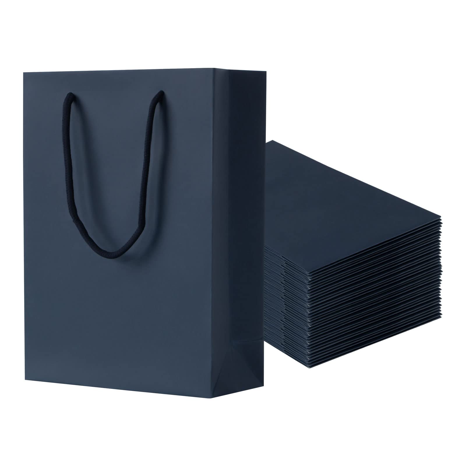 Premium Navy Blue Kraft Paper Gift Bags with Handles - 50 Pack Heavy Duty Matte Tote Bags 7.5