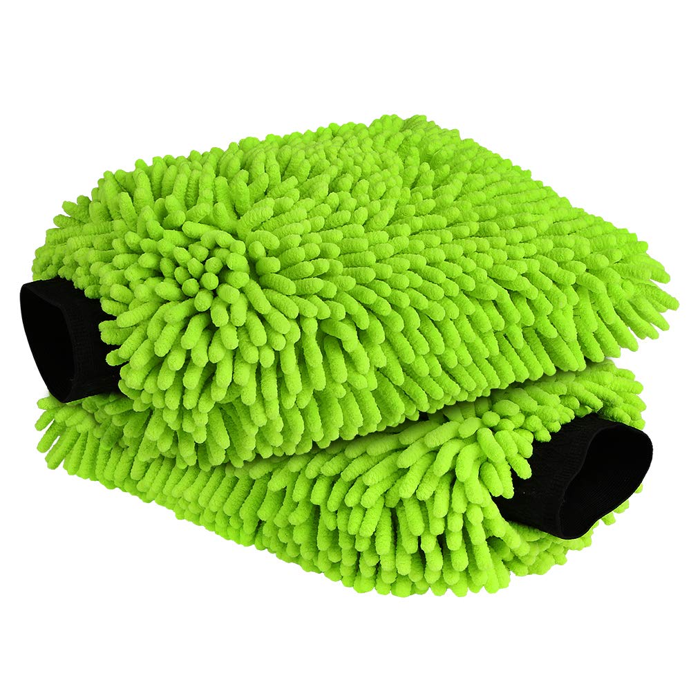 Premium Microfiber Car Wash Mitt - 2 Pack Scratch-Free & Lint-Free Chenille Wash Gloves for Auto Detailing (7.12