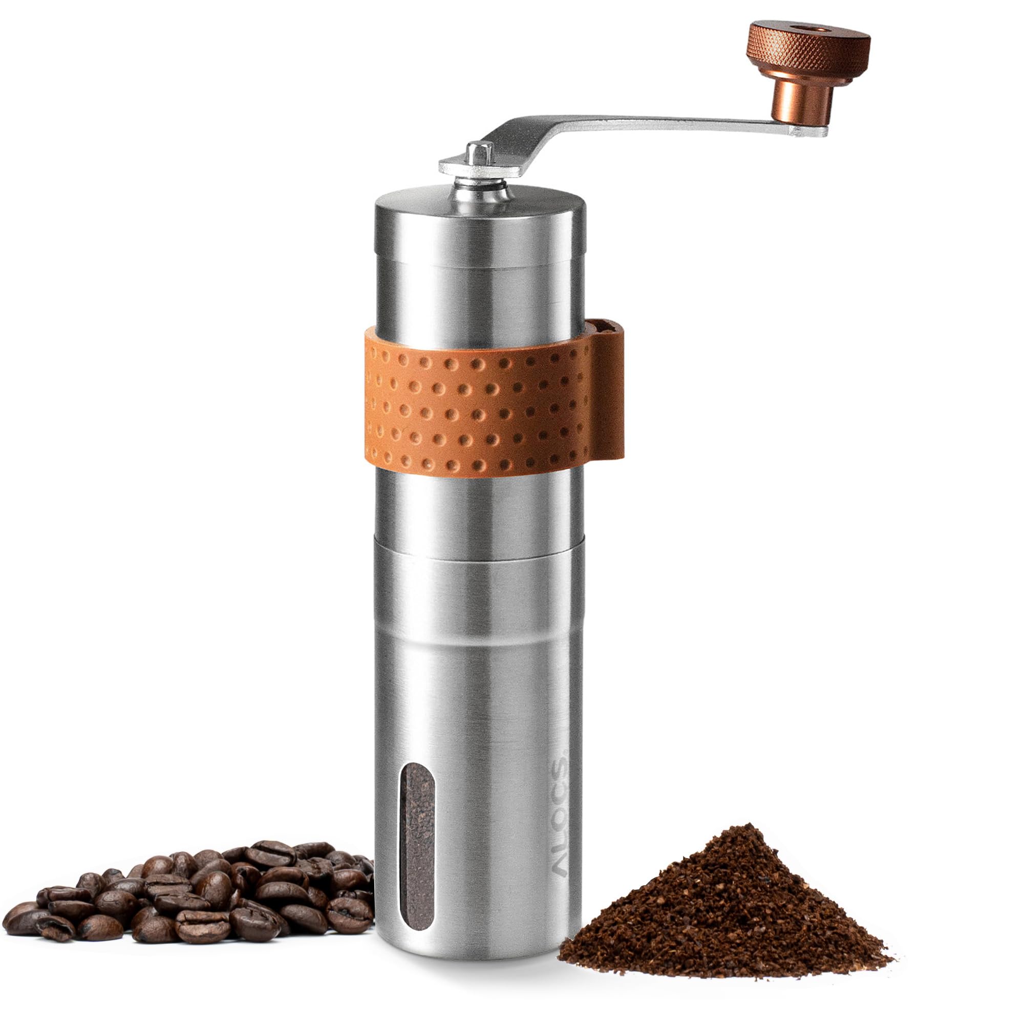 ALOCS Stainless Steel Manual Coffee Grinder - Adjustable Burr Mill for Fresh Ground Coffee Beans - Portable Hand Crank Coffee Maker for Home, Office, Travel & Camping - Perfect for Espresso, French Press & Cold Brew