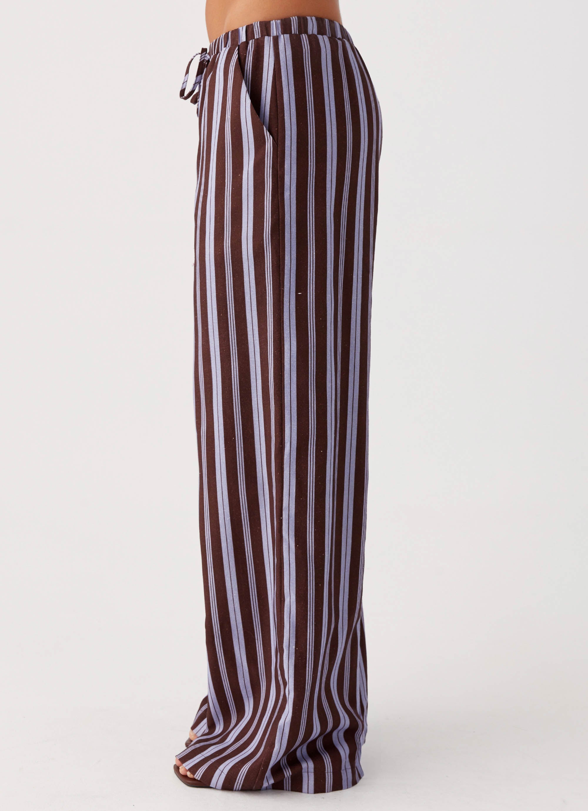 Fresh Face Linen Pants for Women - Soft & Breathable Purple Brown Striped Lounge Pants - Perfect for Yoga, Travel & Summer Comfort