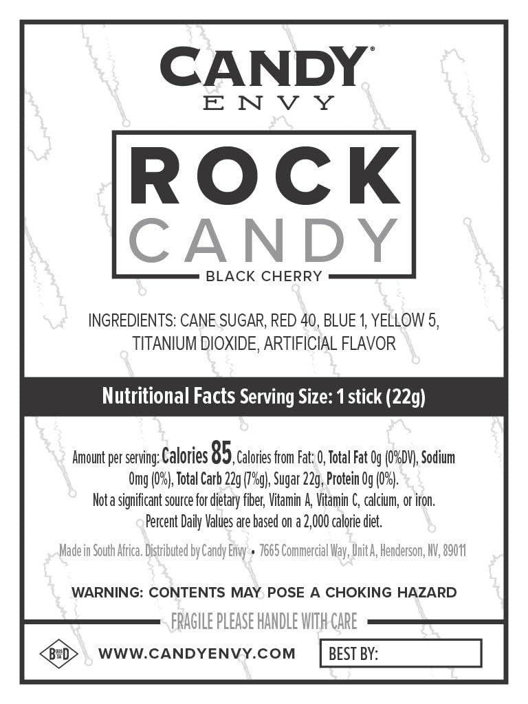 Black Cherry Flavored Rock Candy Sugar Sticks - Individually Wrapped (12 Pack) - Perfect for Halloween Treats, Party Favors & Gift Bags