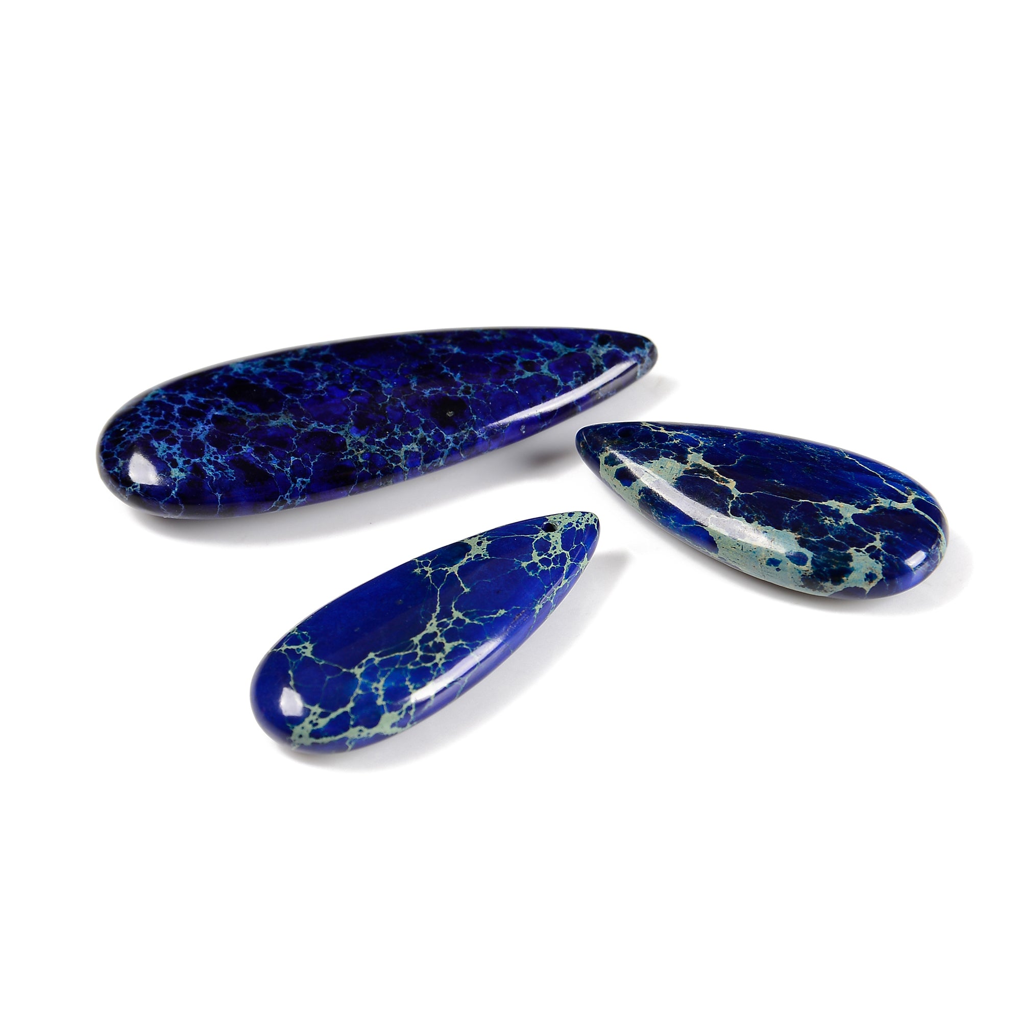 Dark Blue Sea Sediment Jasper Teardrop Pendant Earrings - 15x35mm (3 PCS Set) - Perfect for Boho Jewelry, Beach Wedding Accessories & Nature-Inspired Gifts