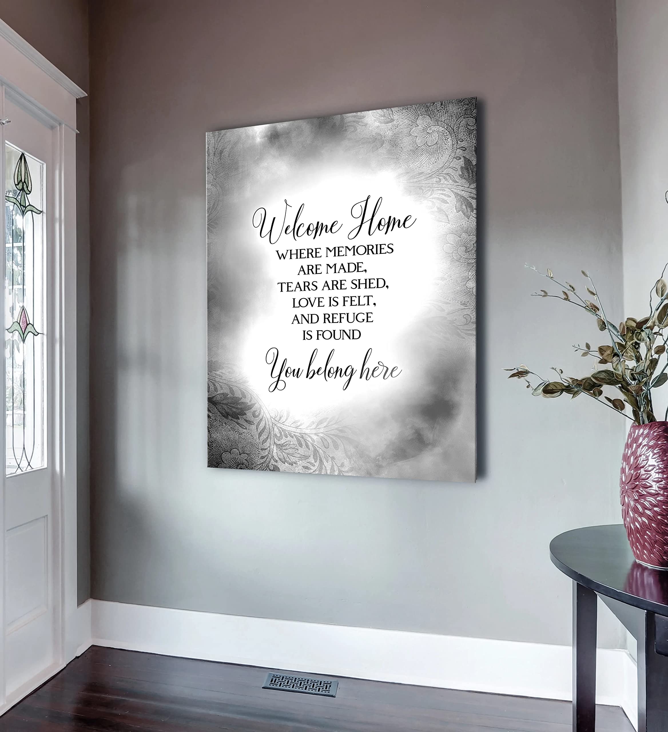 Rustic Welcome Home Wall Sign - 30x40 Grey Wooden Home Decor with Inspirational Quotes - Perfect for Living Room, Entryway & Farmhouse Style Interiors