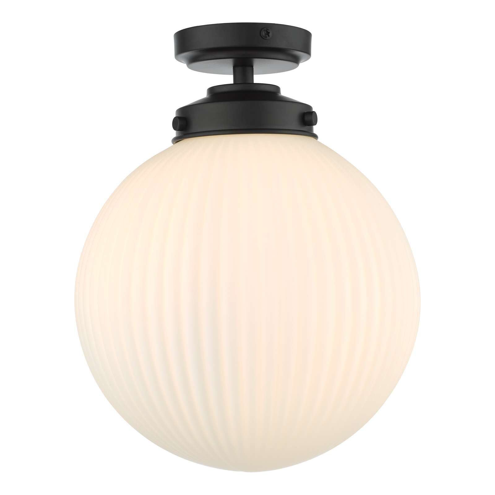 Alrik Modern Bathroom Flush Mount Light Fixture - Matt Black Opal Glass IP44 Rated for Bathroom, Shower & Wet Areas - Perfect for Home, Hotel & Spa Lighting