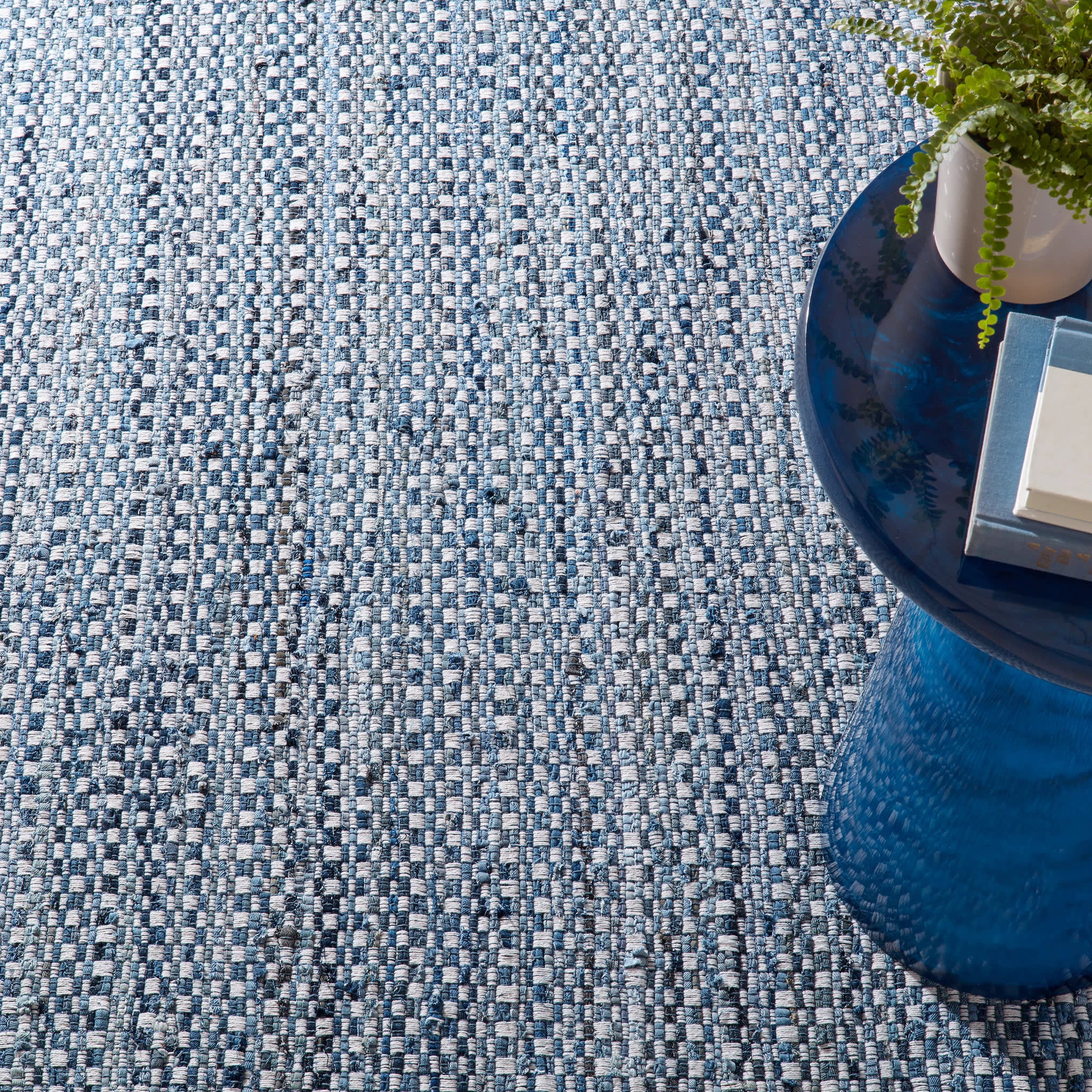 Handwoven Cotton Denim Rug - Blue Stone Wash Design | Perfect for Boho, Farmhouse & Coastal Home Decor