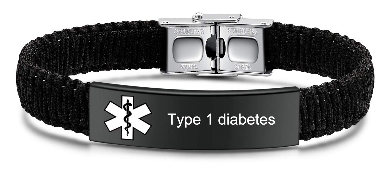 Diabetes Medical Alert ID Bracelet for Women & Men - Adjustable Handmade Nylon Braided Emergency Medical Bracelet - Perfect for Diabetic Patients, Travel & Daily Safety