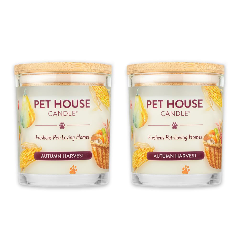 One Fur All Pet House Candle 2 Pack - Soy Wax, Clean Burning Scented Candles for Pets - Long Lasting Odor Eliminator for Home - Autumn Harvest Fragrance | Perfect for Living Rooms, Bedrooms & Pet Areas
