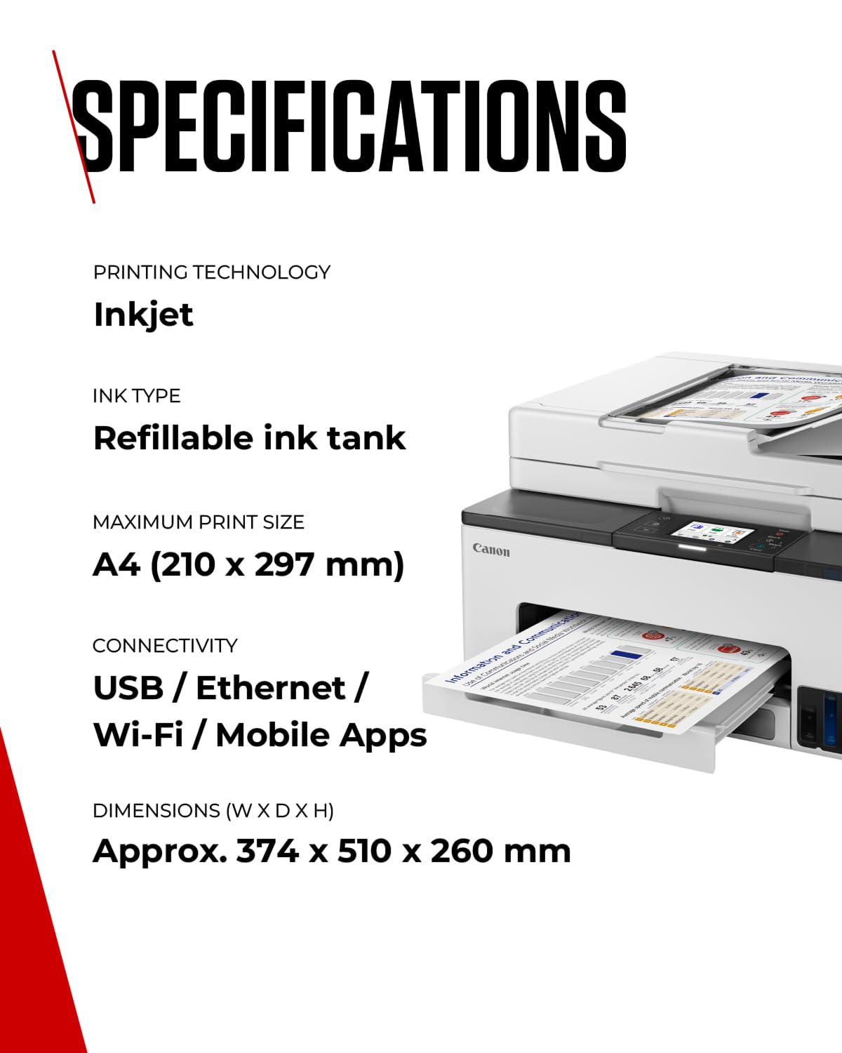 Canon MAXIFY GX2050 Wireless All-in-One Inkjet Printer with MegaTank - Color Printer, Scanner, Copier & Fax for Home & Office | WiFi, Ethernet, USB Connectivity | A4 Printing | Ideal for Home Office, Small Business & Remote Work