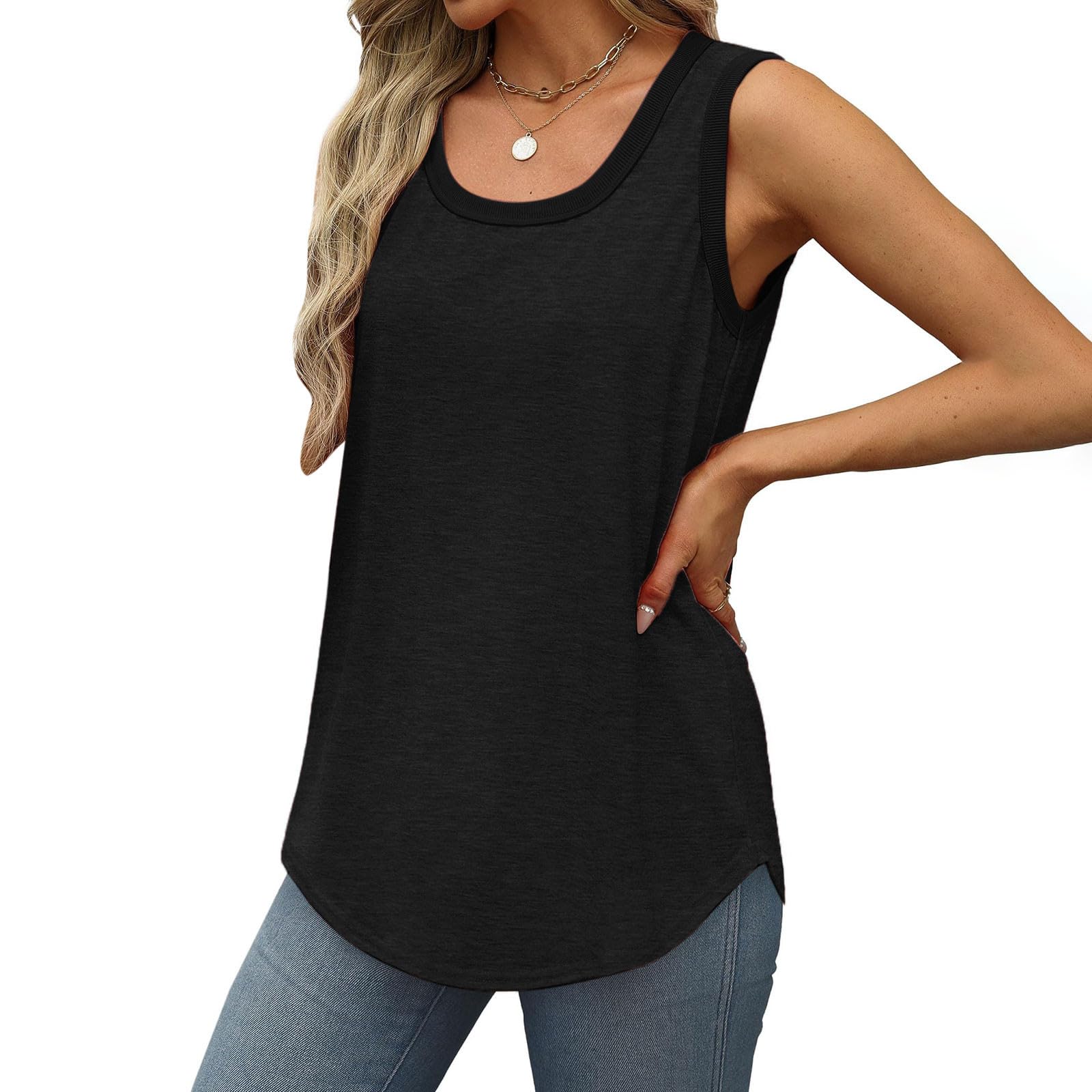 Women's Summer Tank Tops - Loose Fit Sleeveless Long T-Shirt, Flowy O-Neck Casual Tunic Basic Tee (2024 Trendy) | Perfect for Beach, Yoga & Everyday Wear