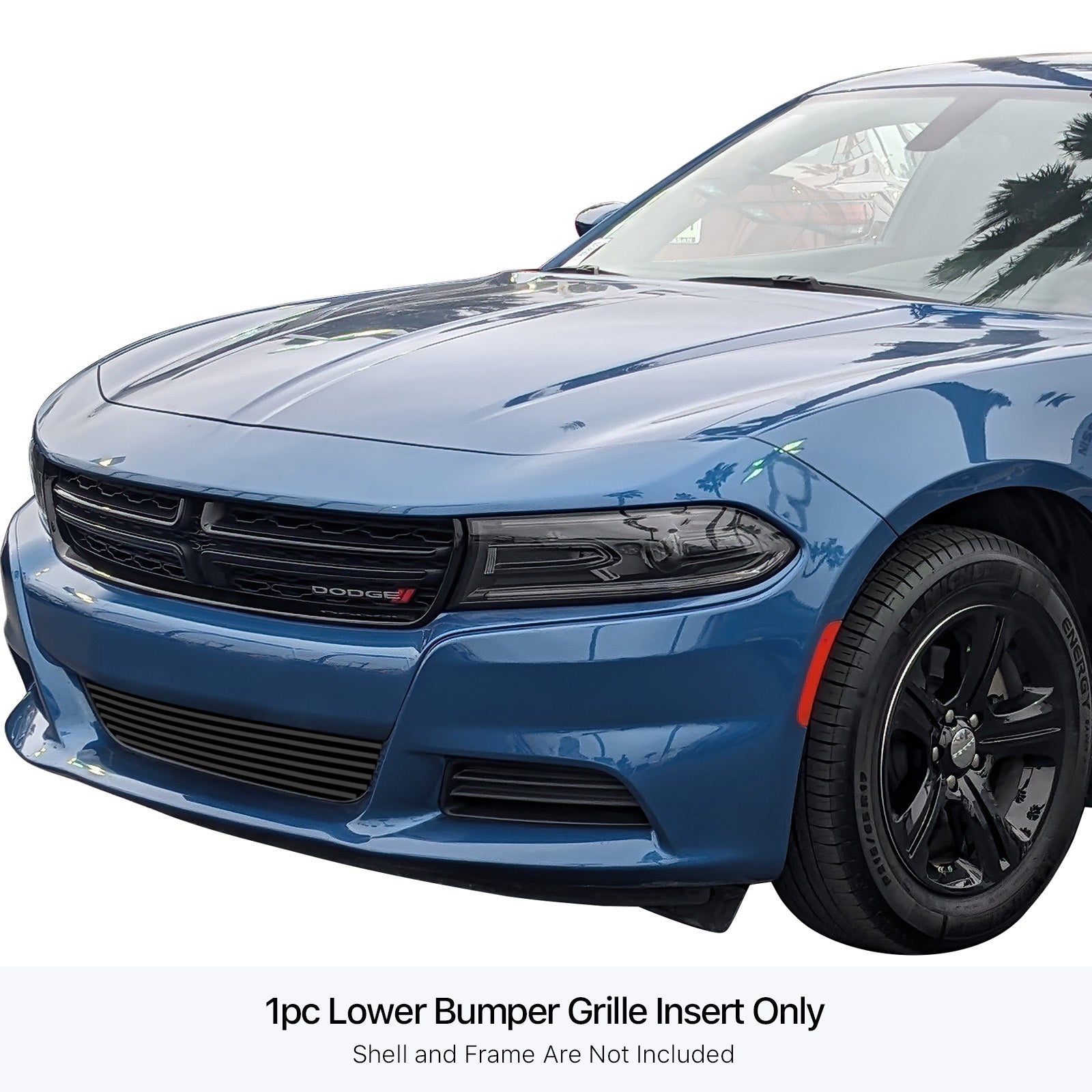 APS Black Stainless Steel Lower Billet Grille for Dodge Charger GT & SXT (2015-2023 Models Without Adaptive Cruise Control) - Premium Front Grille Upgrade for Enhanced Style & Protection