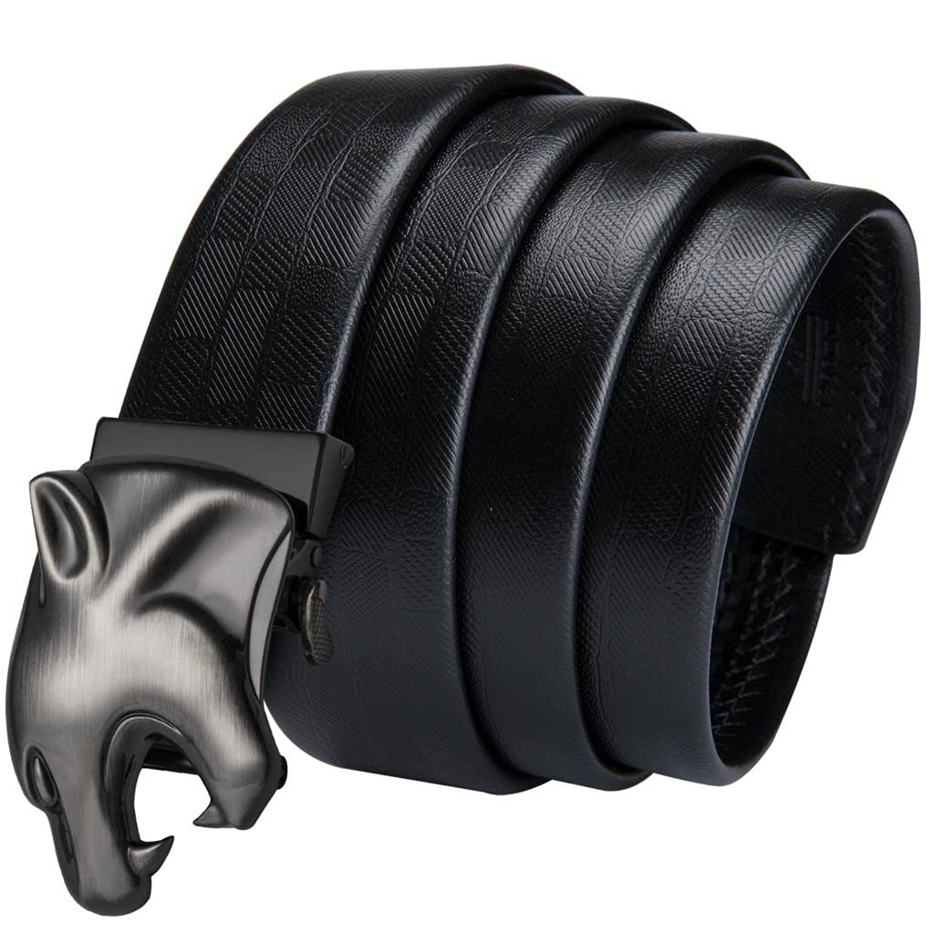 Premium Genuine Leather Belt for Men - Automatic Alloy Buckle - Business & Casual Fashion Strap - Black (Ideal for Office, Formal Events & Everyday Wear)