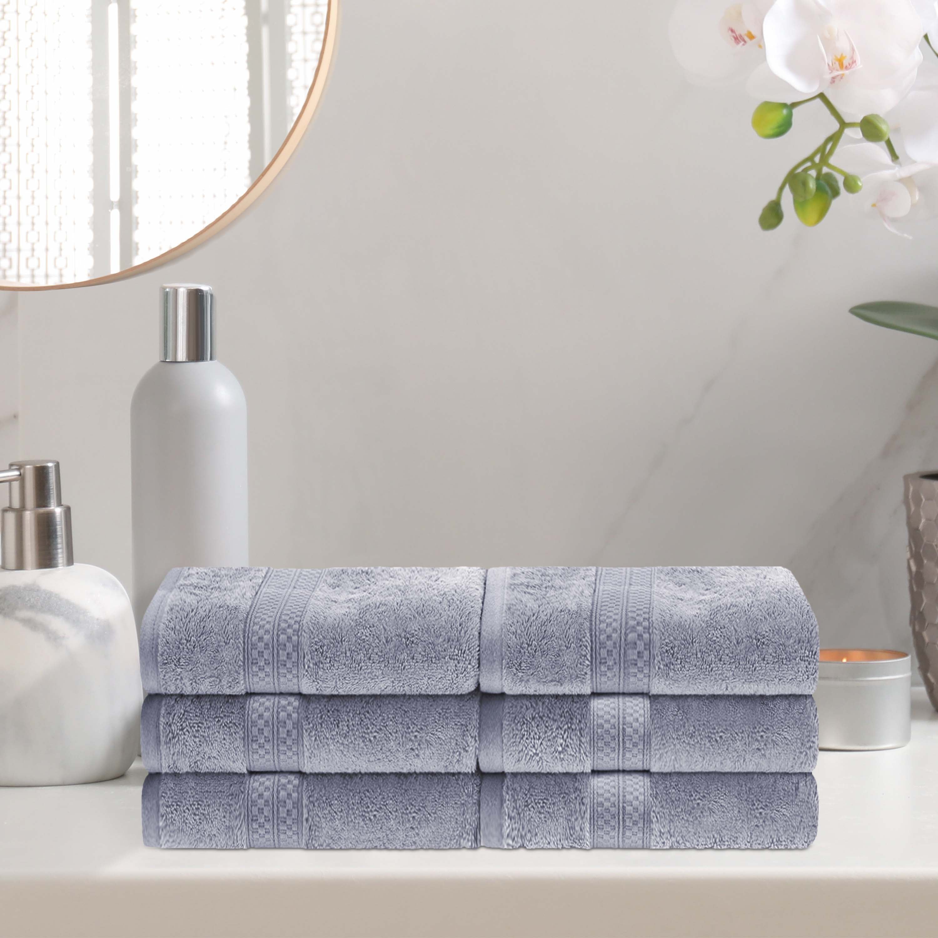 6-Piece Rayon Bamboo Blend Hand Towel Set | Soft & Absorbent Bath & Kitchen Towels for Home & Spa Use