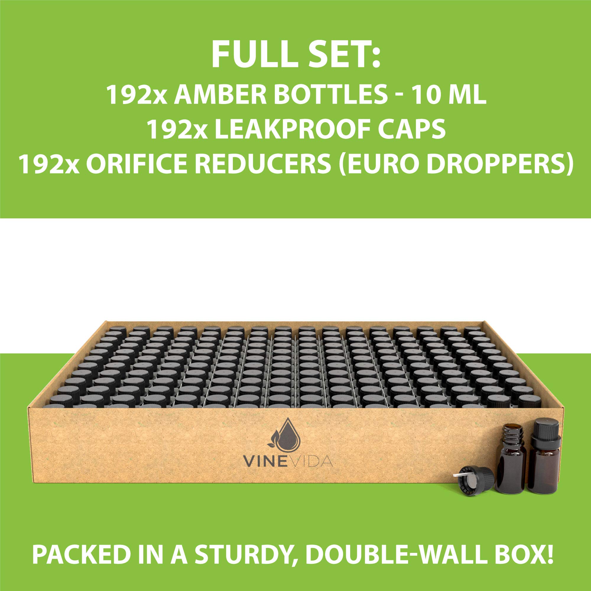 192 Pack 10ml Amber Glass Bottles with Caps & Droppers - Bulk Essential Oil Bottles for Aromatherapy, Perfume Samples, DIY Carrier Oils - Perfect for Home Blending, Gift Making & Travel Size Storage