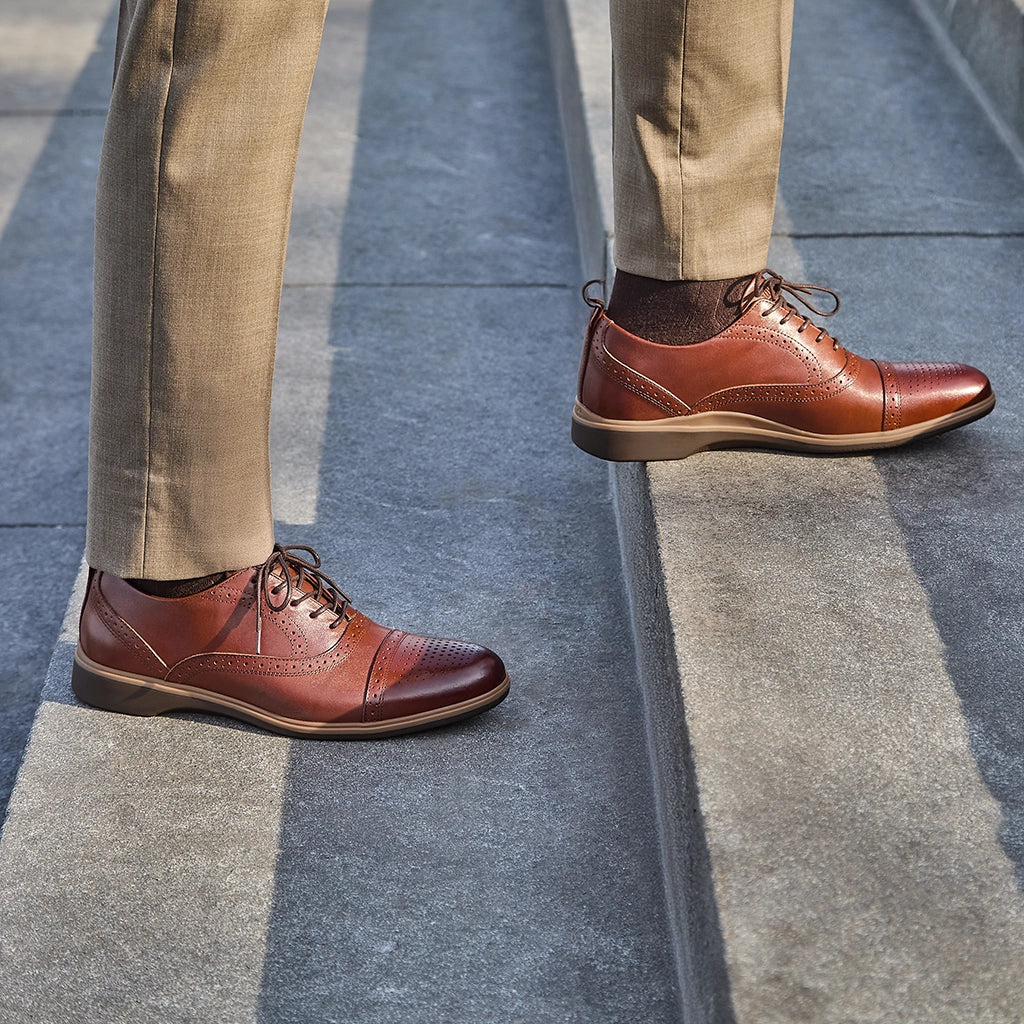 Premium Cap Toe Dress Shoes for Men - Chestnut Brown Leather Oxfords for Business, Office & Formal Occasions