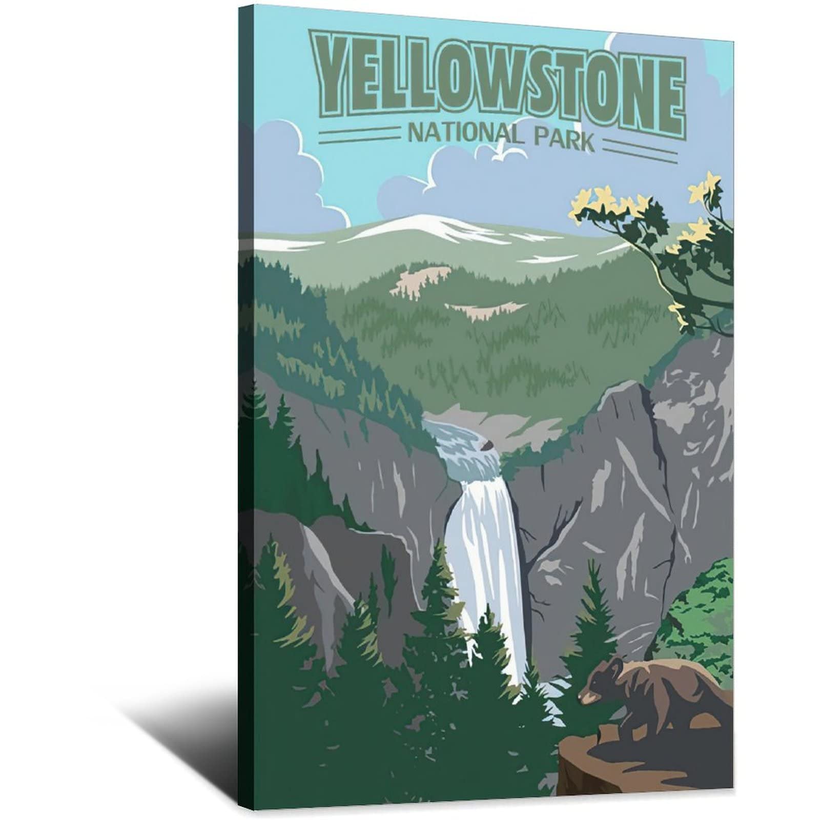 Yellowstone Vintage Wall Art - National Park Poster Canvas Print for Home & Office Decor - 24x36 Inches (60x90cm) - Perfect for Living Room, Bedroom & Cabin Aesthetics