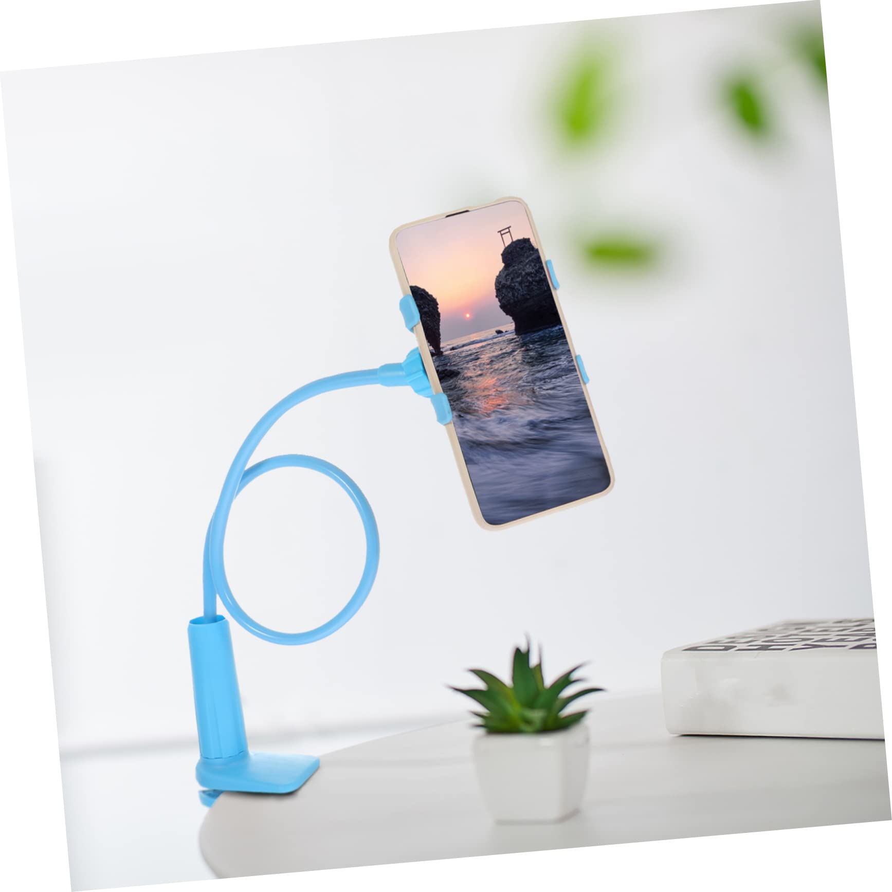 Sturdy Dual Clamp Phone Stand Holder for iPhone, iPad, Tablet - Adjustable & Portable Blue - Perfect for Desk, Office, Video Calls, Cooking, Reading & Hands-Free Viewing