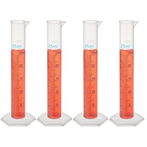 25mL Plastic Graduated Cylinder Set - 4-Pack Polypropylene Lab Equipment for Science Research, Chemistry Classrooms & Industrial Labs - Durable Measurement Tools for Accurate Liquid Analysis