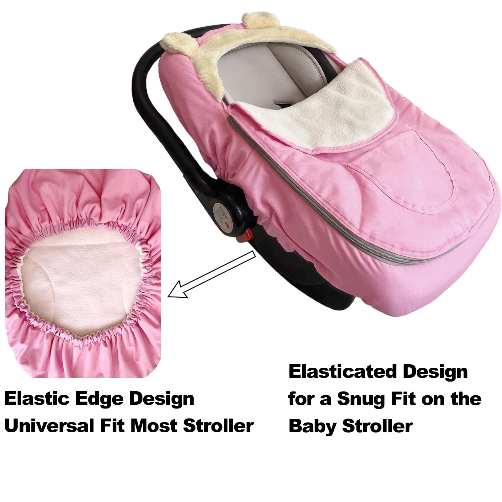 Universal 2-in-1 Winter Baby Car Seat Cover - Warm & Cozy Infant Carseat Protector for Boys & Girls (Pink) | All-Season Use for Strollers, Shopping & Travel
