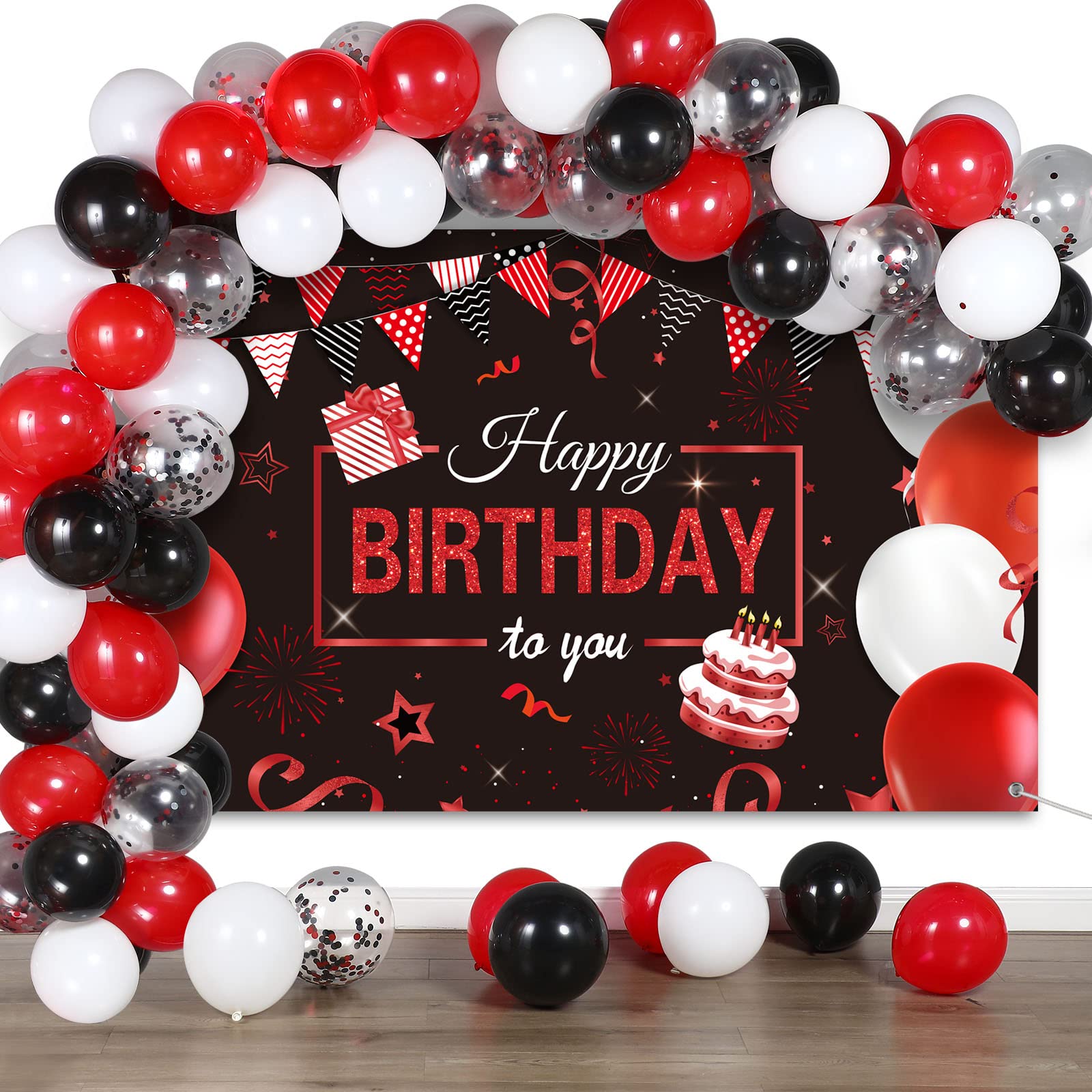 Tatuo 50-Piece Birthday Balloon Garland Kit - Happy Birthday Backdrop Banner Decorations for Kids, Men & Women - Red and Black Party Supplies for Anniversary, Baby Shower & Graduation Celebrations