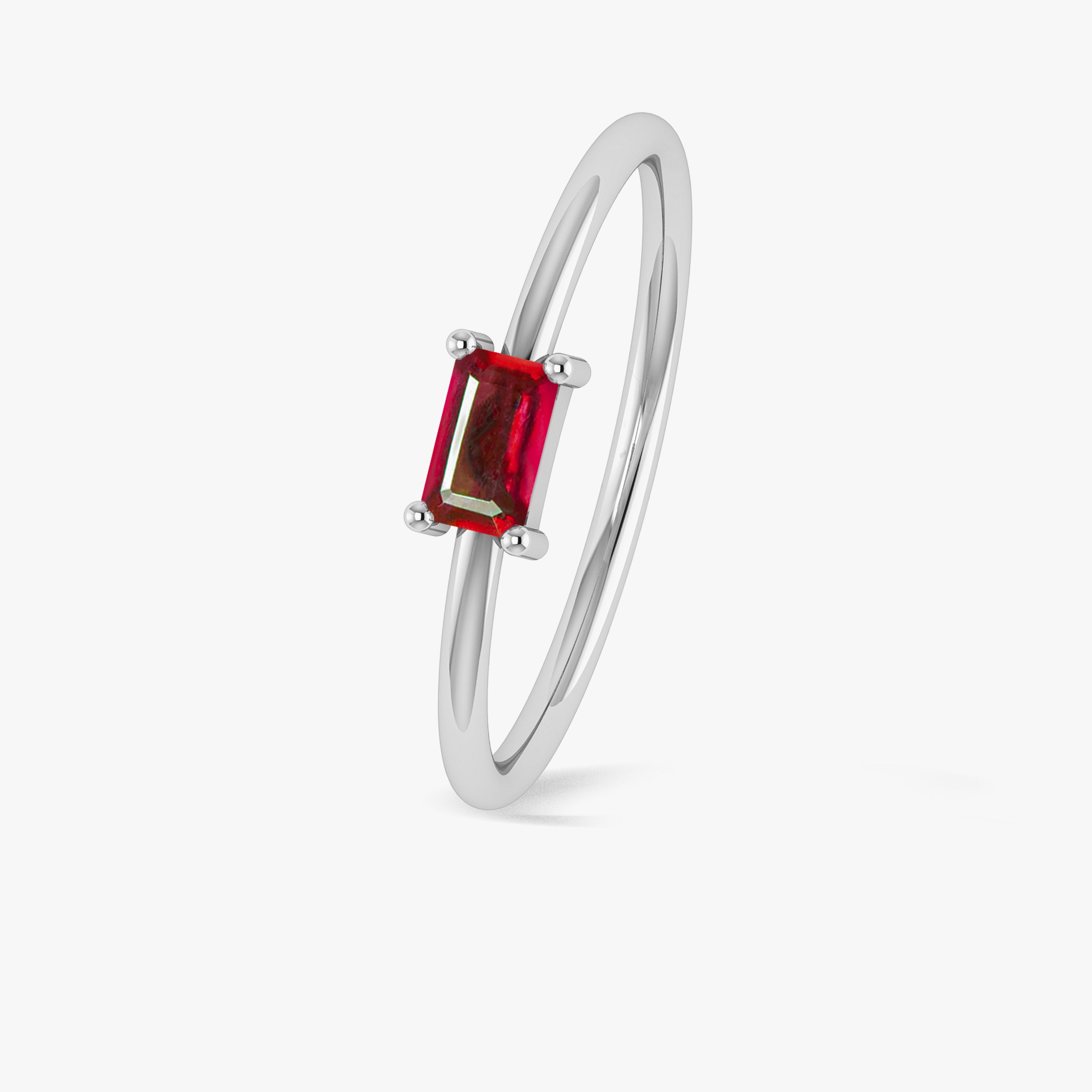 Natural Ruby Single Baguette Stone Solitaire Ring – Elegant 14K Gold Wedding Band for Women, Perfect for Engagement, Anniversary & Special Occasions
