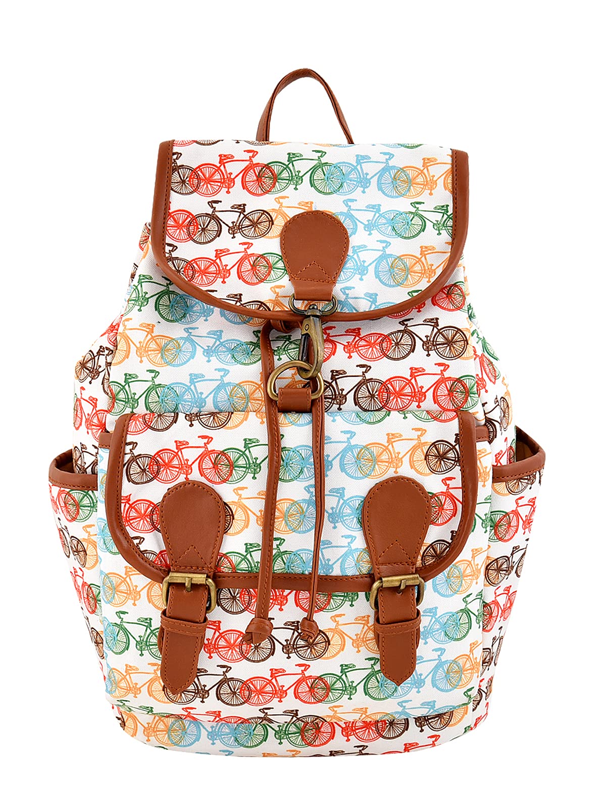 MANLAK Printed Canvas Small Cycle Multi Backpack for Women & Girls - Stylish School, College & Travel Backpack - Perfect for Daily Use, Commuting & Outdoor Adventures