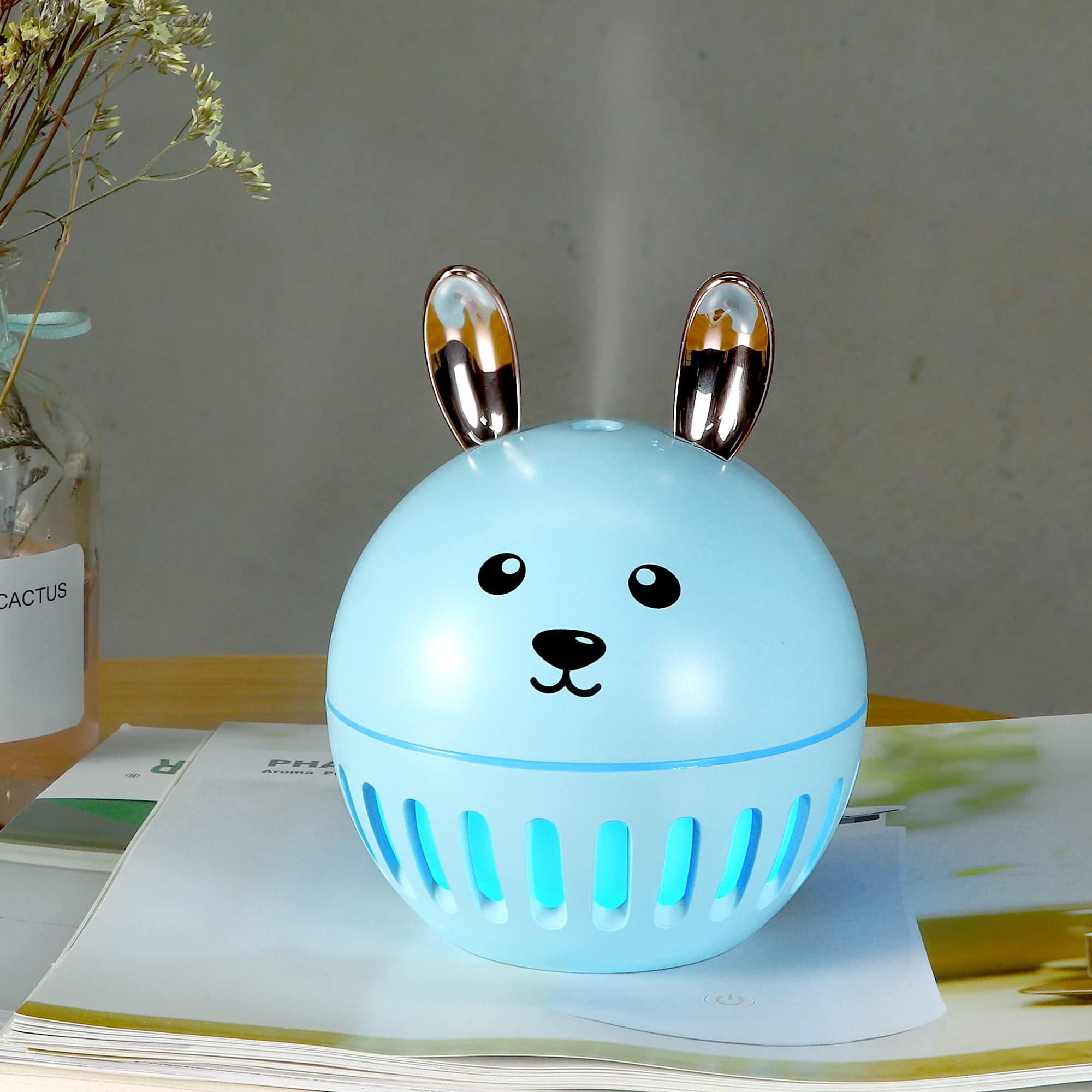 Mini Bunny Humidifier - Cute Cartoon Pet-Shaped Cool Mist Humidifier with Custom Logo, Green - Perfect for Baby Nurseries, Bedrooms & Office Desks
