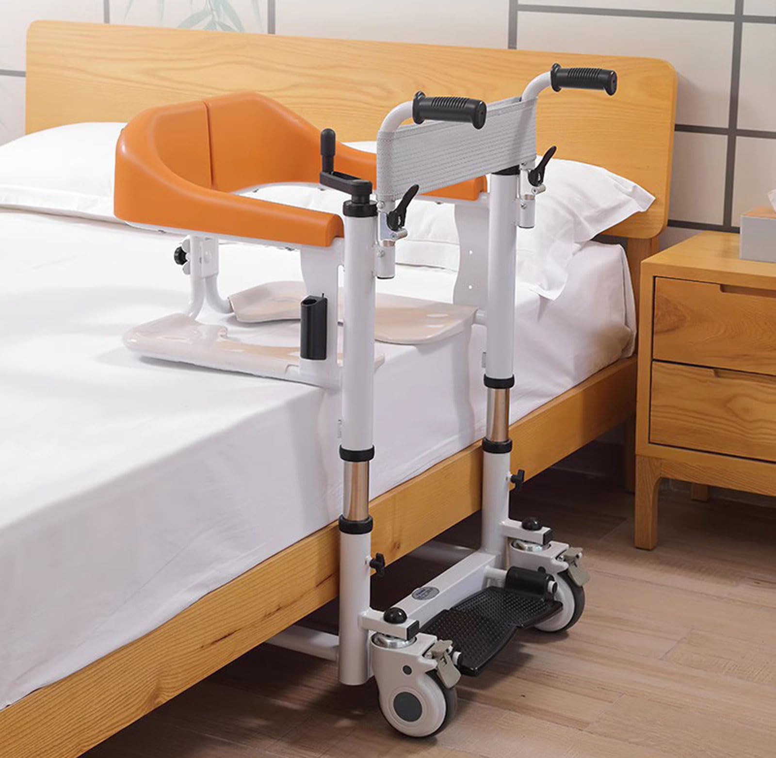 4 in 1 Patient Lift Transfer Chair - Adjustable Height 180° Split Seat Bathroom Wheelchair for Elderly & Disabled | Home Healthcare Mobility Aid for Safe Bathing & Toilet Use