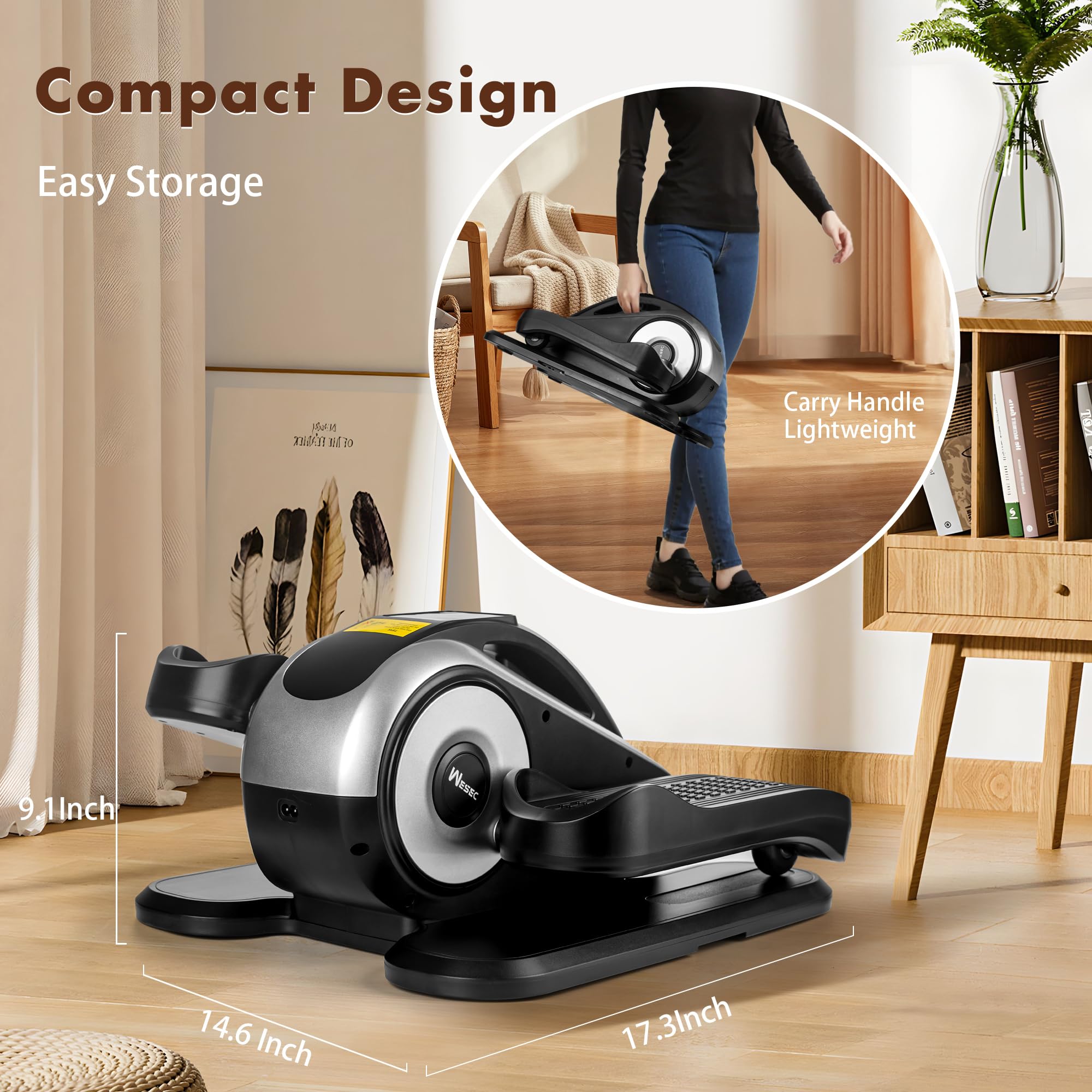 Under Desk Elliptical Machine - Quiet Electric Pedal Exerciser for Seniors with Remote, 12 Speed Levels & Auto/Manual Modes - Compact Leg Exercise Equipment for Home Office, Physical Therapy & Low-Impact Workouts