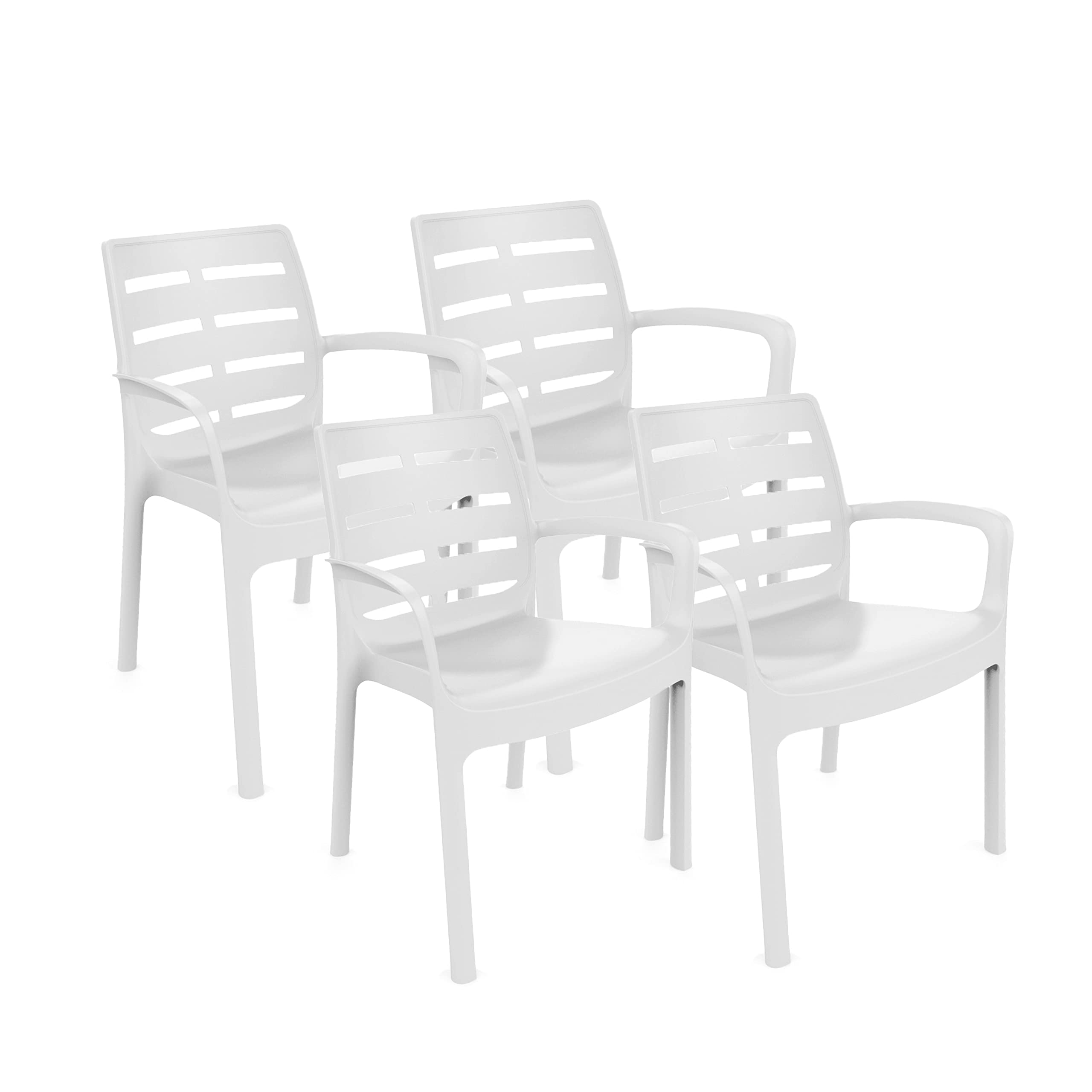 4-Pack Stackable Outdoor Chairs - Maui Model White Polypropylene Patio Chairs (54x61x82cm) - Perfect for Poolside, Garden, and Backyard Relaxation