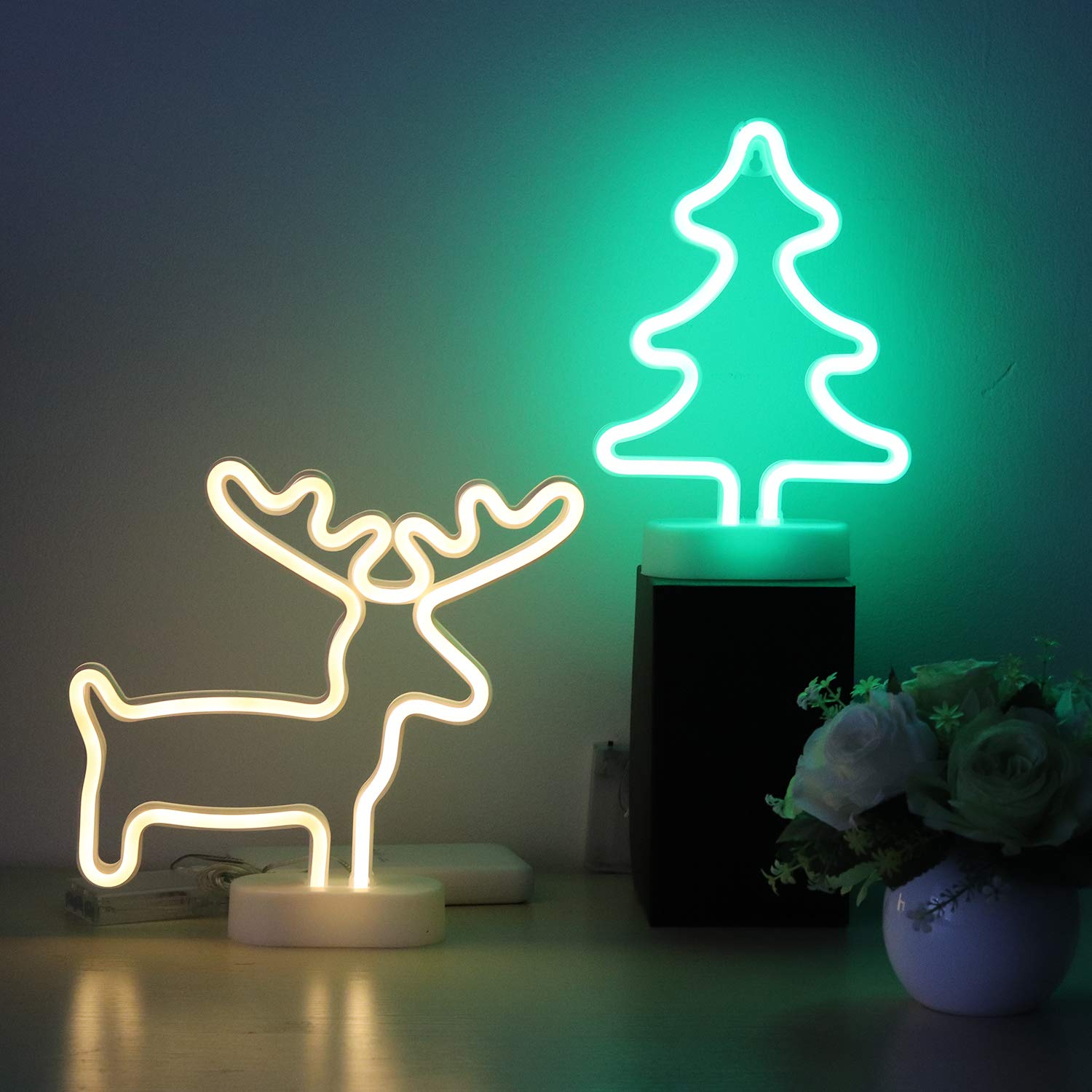 Christmas Neon Sign - Reindeer & Tree Lights for Bedroom Decor