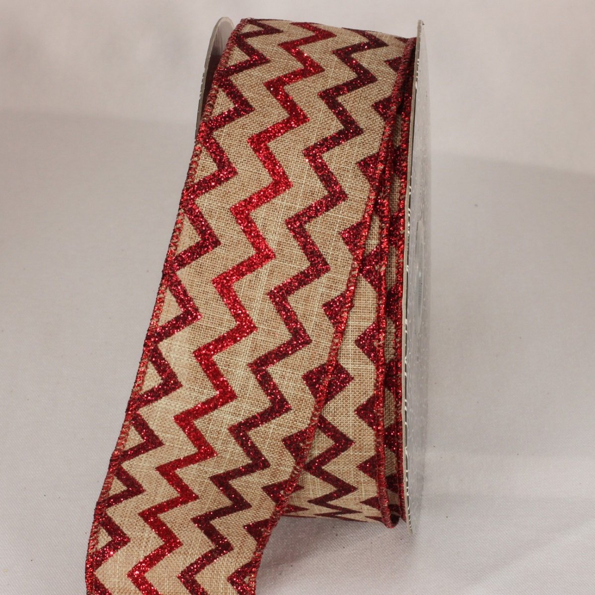 The Ribbon People Tan Brown & Ruby Red Sparkle Chevron Wired Craft Ribbon - 2 Inch x 20 Yards Bulk Spool for Gift Wrapping, DIY Decor, Wedding Bows & Holiday Crafts