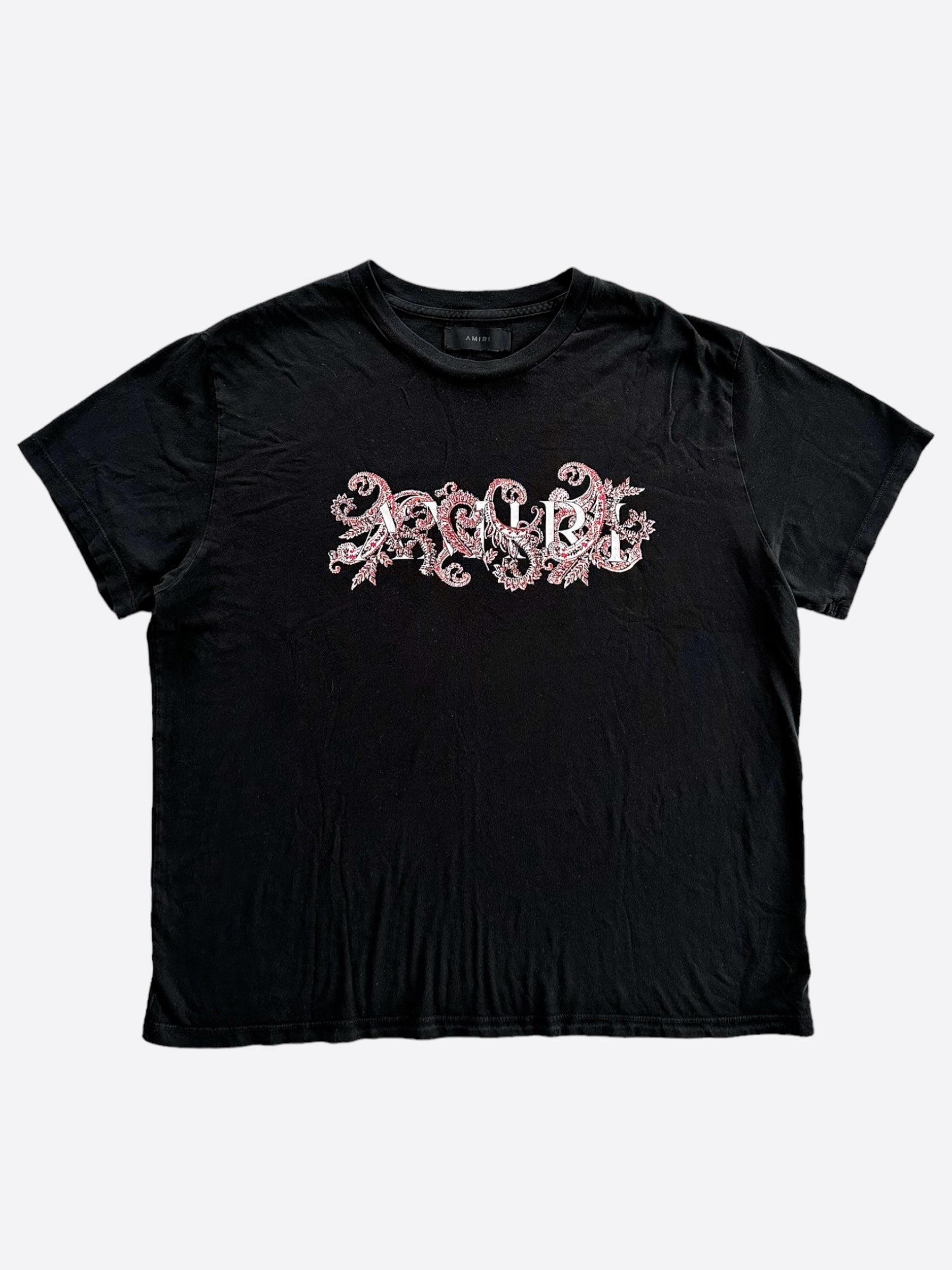 Amiri Black & Red Paisley Logo T-Shirt for Men - Stylish Graphic Tee for Casual Wear, Street Fashion & Night Out