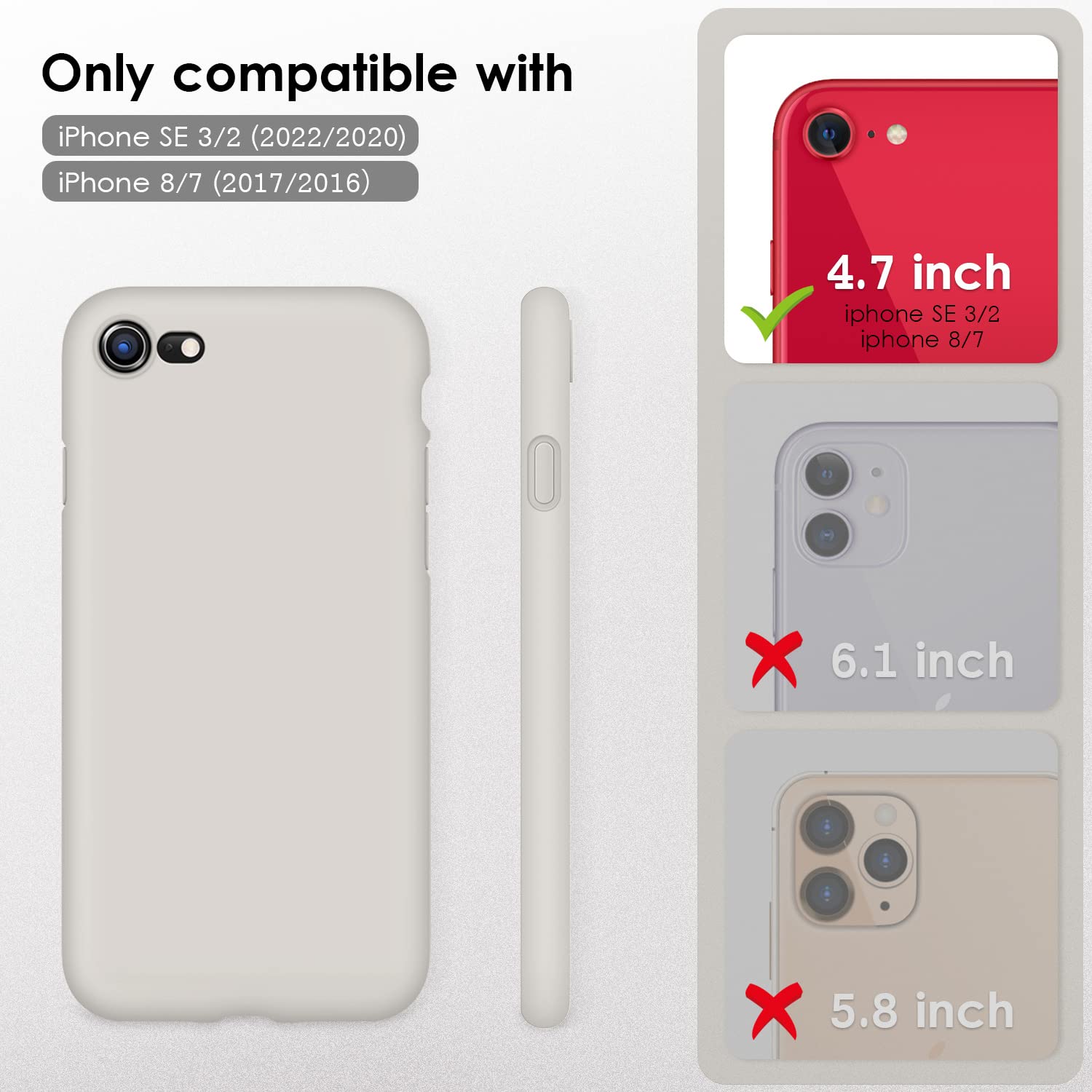 VIKESI Liquid Silicone Phone Case for iPhone SE 2022/2020, iPhone 8 & iPhone 7 (4.7 Inch) - Ultra Soft Protective Cover with Premium Grip for Women, Men & Teens - Rock Grey | Perfect for Daily Use, Work & Outdoor Activities