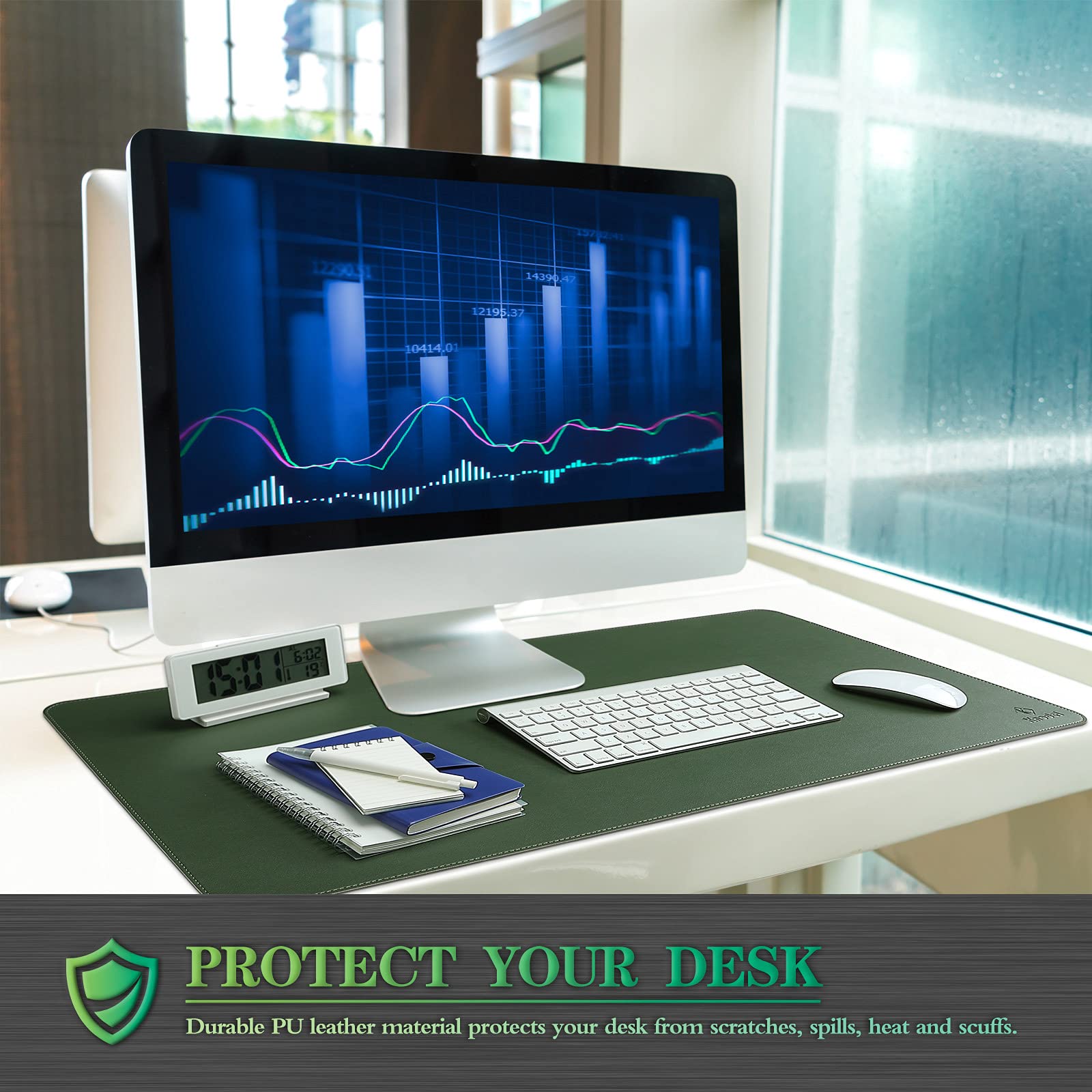 Premium Dual-Sided PVC Leather Desk Mat - Waterproof Office Blotter Pad (23.6