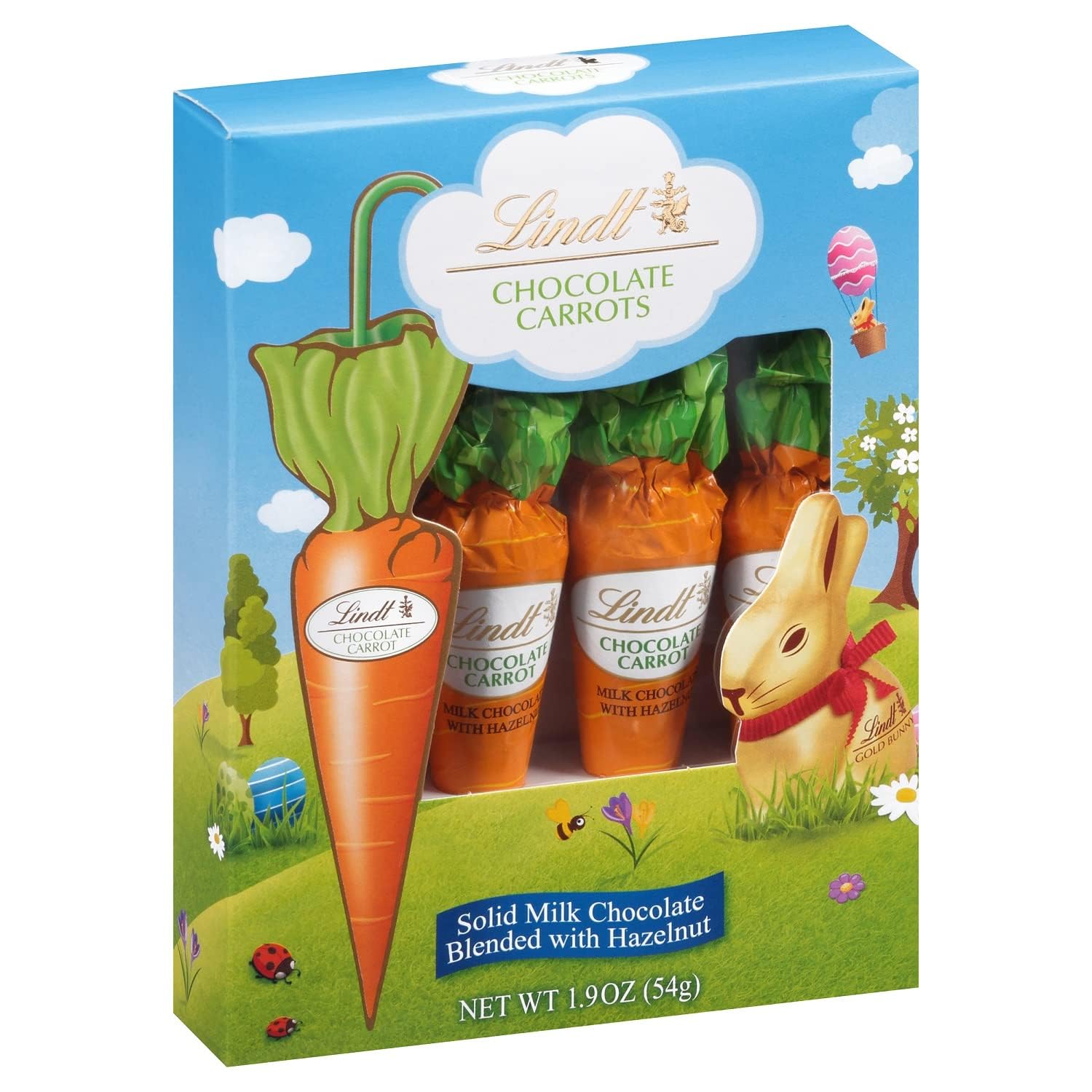 Lindt Chocolate Carrots - 4-Pack Solid Milk Chocolate Easter Treats with Hazelnut - Bunny-Shaped Smiling Sweets for Easter Baskets, Party Favors & Holiday Gifting - Delicious Snack for Kids & Adults