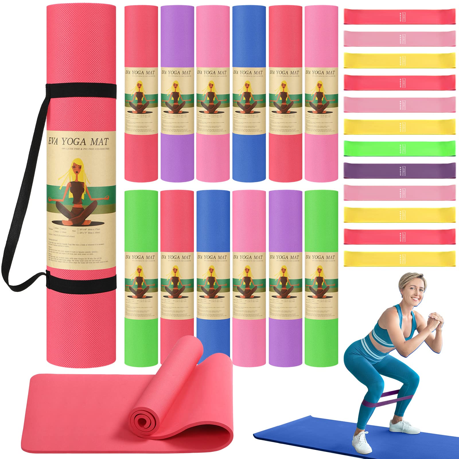 Hoolerry 36-Piece Yoga Mat Set - 12 Non-Slip 68