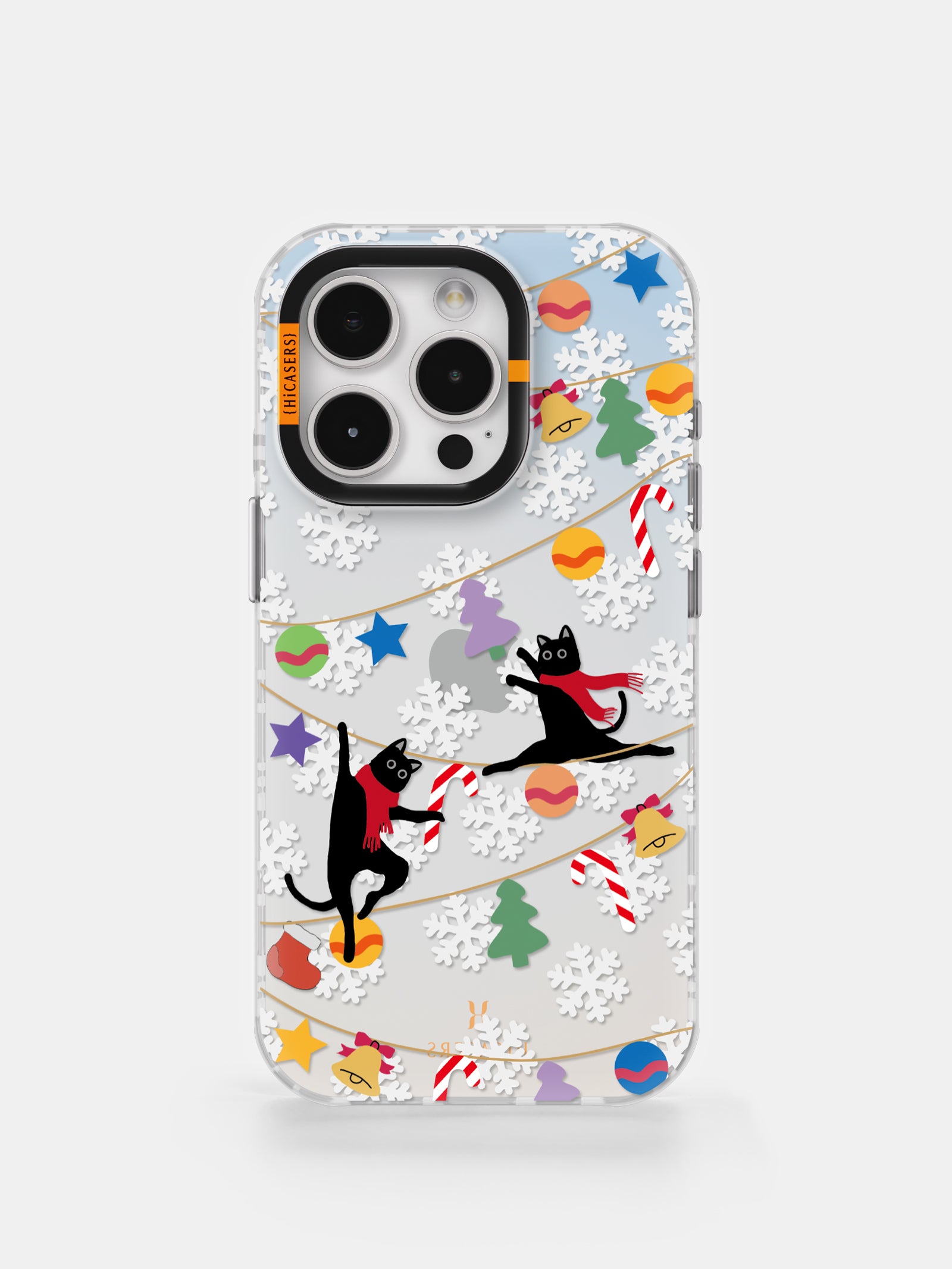Christmas Tree Ornaments & Black Cat Iridescent Phone Case - White | Holiday Decor & Festive Gift for Cat Lovers