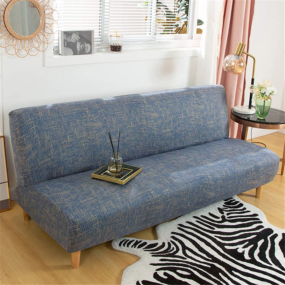 Stretch Sofa Slipcover - Armless Futon Cover, Printed Fitted Furniture Protector, Elastic Polyester Spandex, Washable Sofa Cover for Folding Couch - Perfect for Living Room, Dorm, Apartment & Home Decor Protection