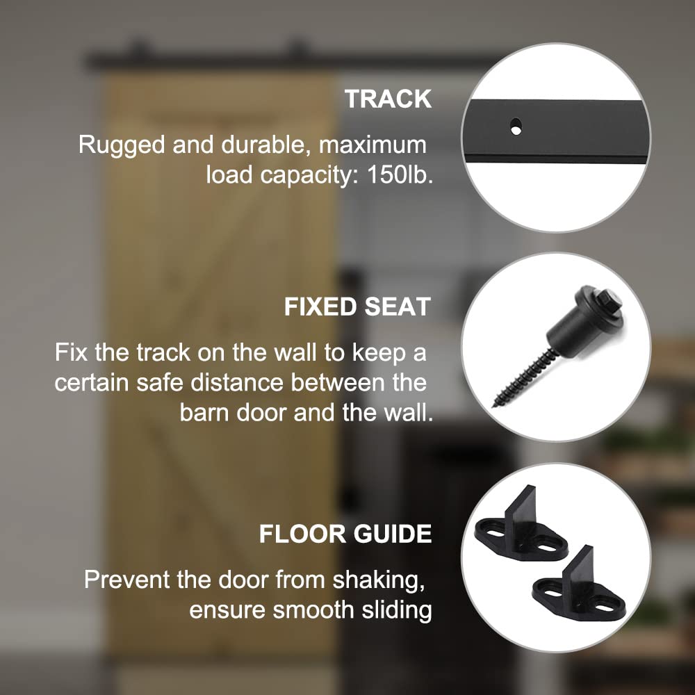 8.2FT Top Mount Sliding Barn Door Hardware Kit - Single Door Track System in Black | Perfect for Bedroom, Closet & Farmhouse Style Doors