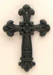FixturesFirst Fleur De Lis Wall Cross - Decorative Cast Iron Wall Hanging for Home, Church & Garden Decor - Perfect for Indoor & Outdoor Religious Decorations