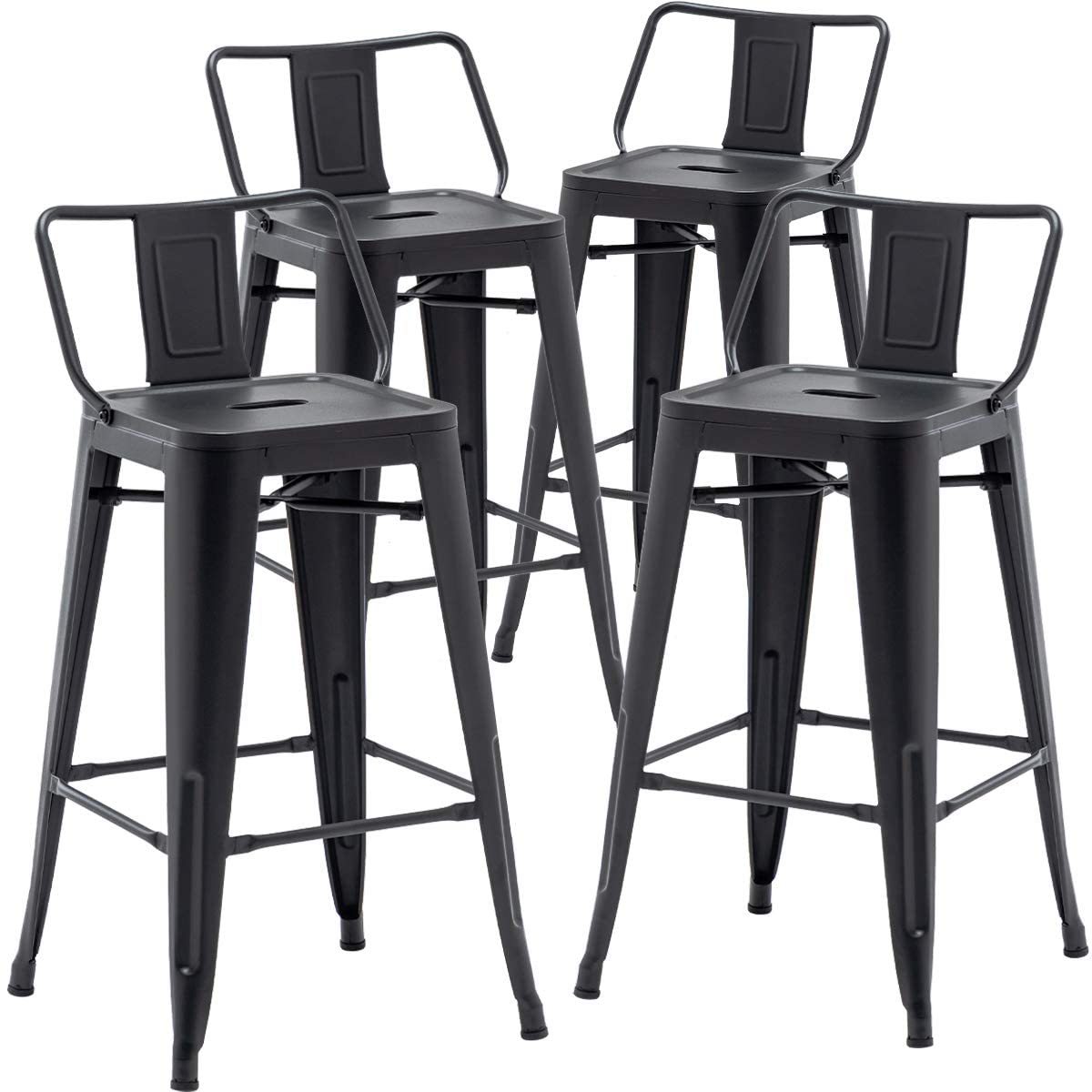 Aklaus 30 Inch Heavy Duty Metal Bar Stools with Backs - Set of 4 Matte Black Counter Height Stools for Kitchen, Bar & Outdoor Use - Durable Bar Chairs for Home, Restaurant & Patio
