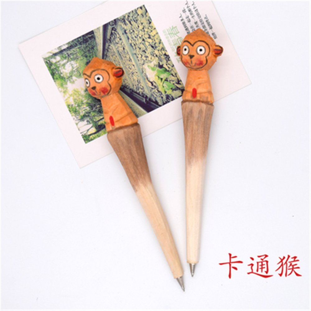2-Pack Wooden Animal Carved Ballpoint Pens - Monkey Design Rollerball Pens for Kids, School Supplies & Student Prizes | Perfect for Classroom Rewards, Birthday Gifts & Office Stationery