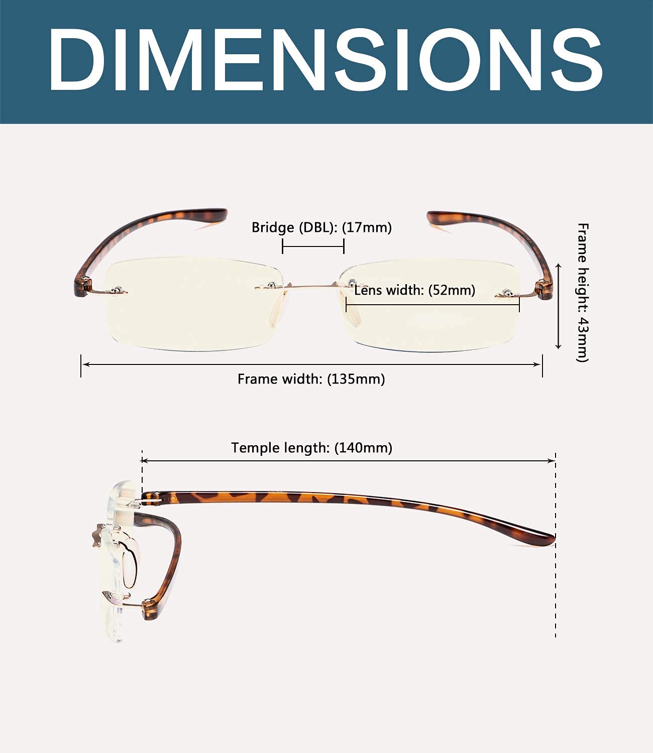 Blue Light Blocking Computer Glasses for Women & Men - Anti Eye Strain Rimless Reading Glasses with Small Lens for Office Work & Screen Time