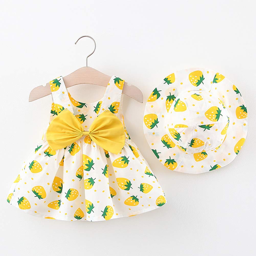 2PCS Baby Girls Tutu Dress - Summer Backless Princess Party Dress with Rainbow Floral Bow & Matching Sun Hat | Perfect for Birthday, Photo Shoots & Beach Outings