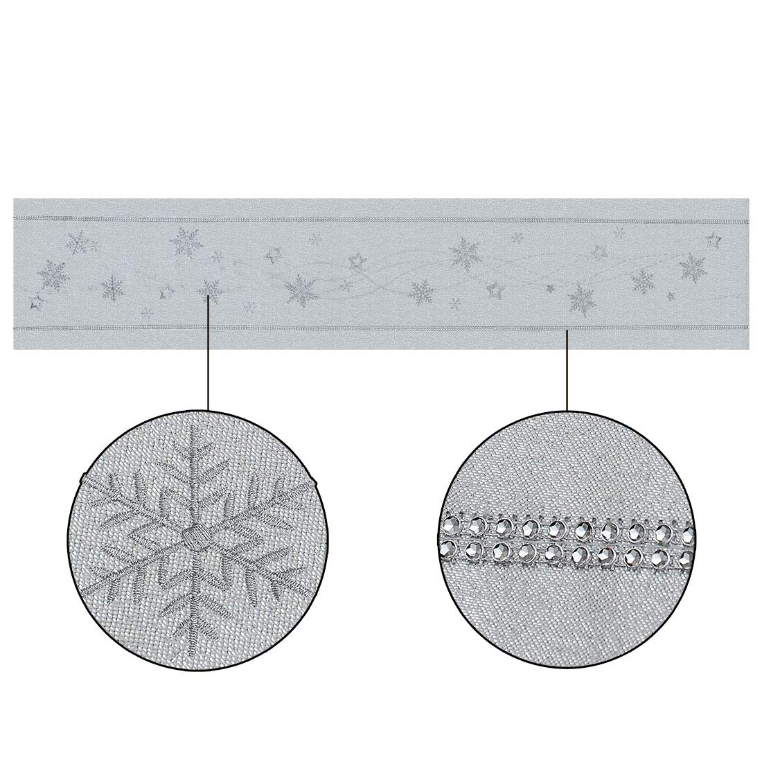 Simhomsen Embroidered Beaded Lined Silver Christmas Snowflakes Table Runner for Holiday Decor - 14 x 70 Inches - Perfect for Dining Tables, Dressers, Buffets & Holiday Home Decoration