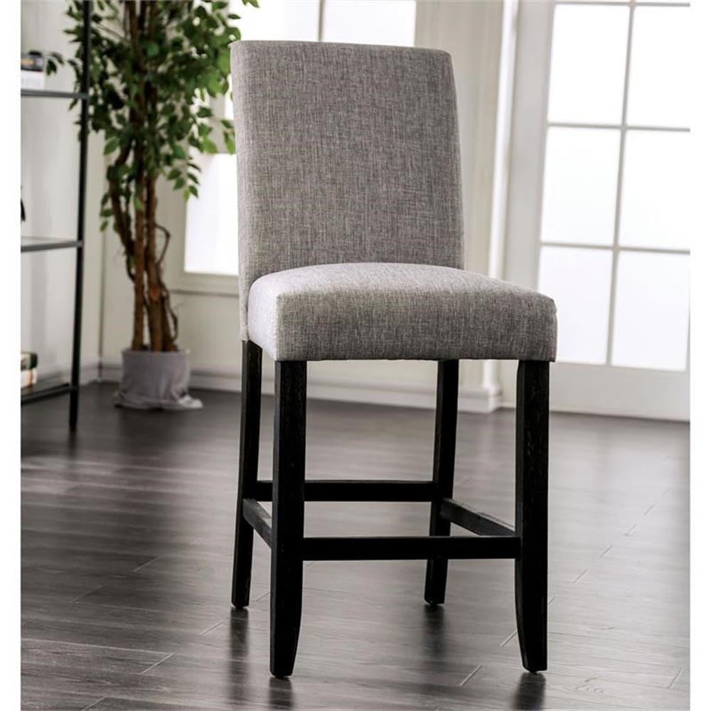 Furniture of America Iceland Fabric Upholstered Counter Height Bar Stools in Gray (Set of 2) - Modern Kitchen Island Chairs for Dining Room, Bar & Breakfast Nook
