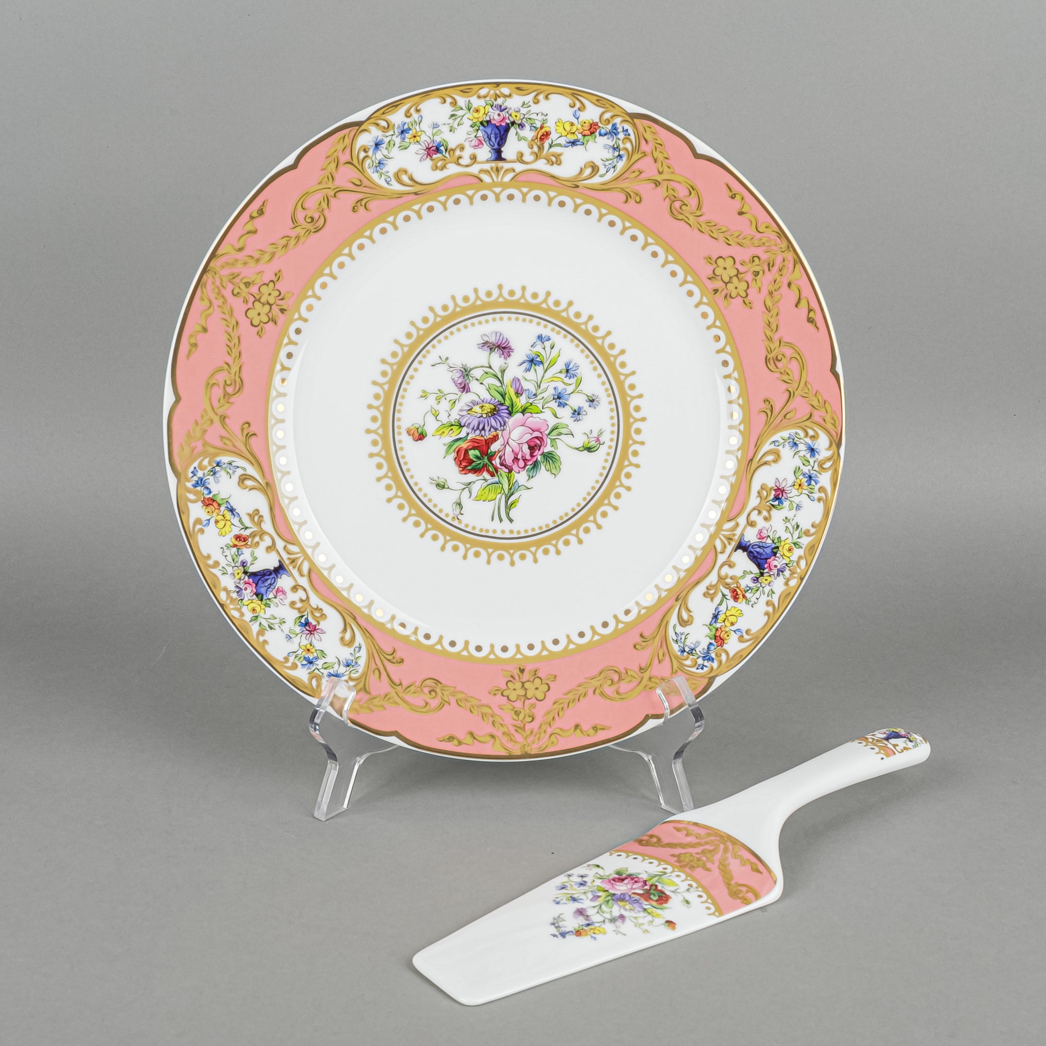 ANDREA BY SADEK Collection Sevres Peach Cake Plate & Server Set - Elegant Dessert Serving Platter for Afternoon Tea, Wedding, and Party Decor